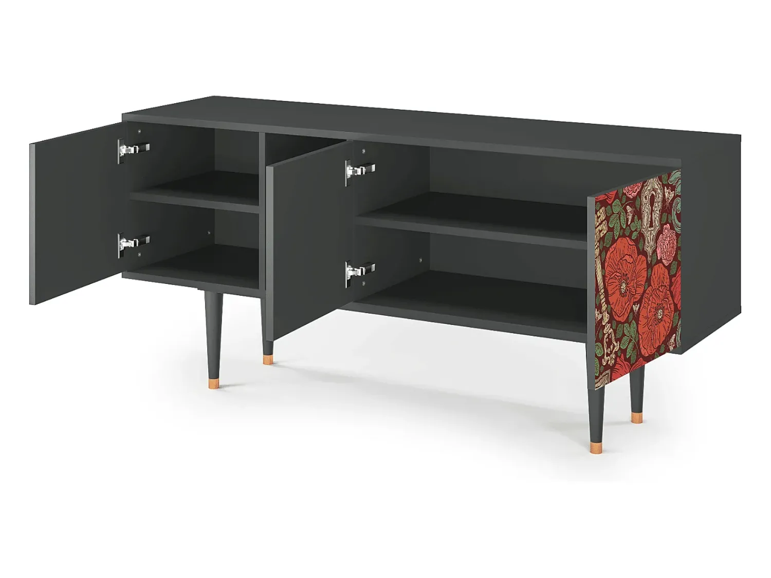 Móvel De Tv* Mueble de TV - 150х69х41 cm - T5 - Poppy Garden, Antracite Cinza antracite