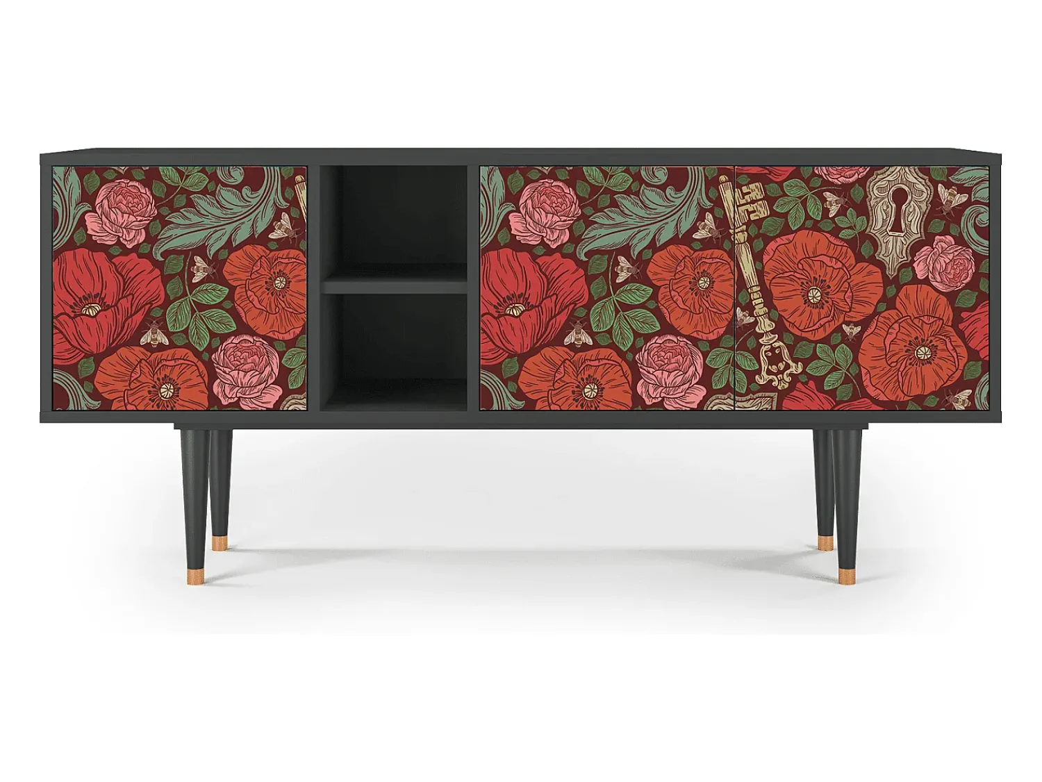 Móvel De Tv* Mueble de TV - 150х69х41 cm - T5 - Poppy Garden, Antracite Cinza antracite