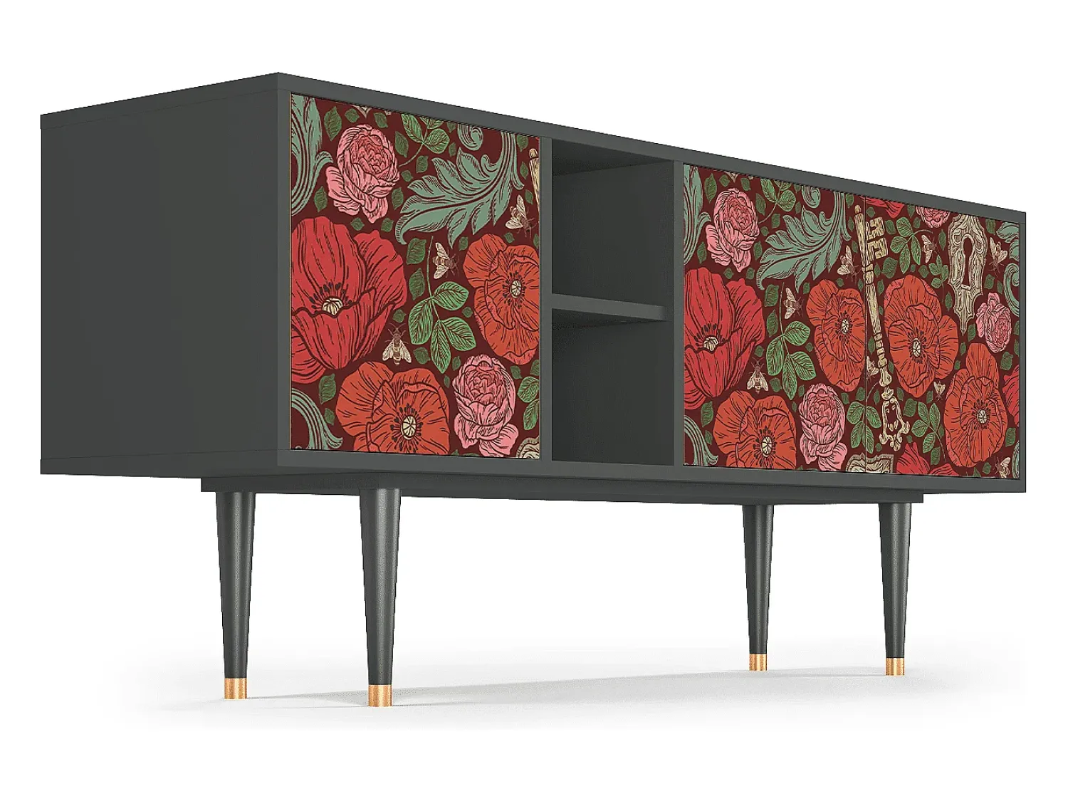 Móvel De Tv* Mueble de TV - 150х69х41 cm - T5 - Poppy Garden, Antracite Cinza antracite
