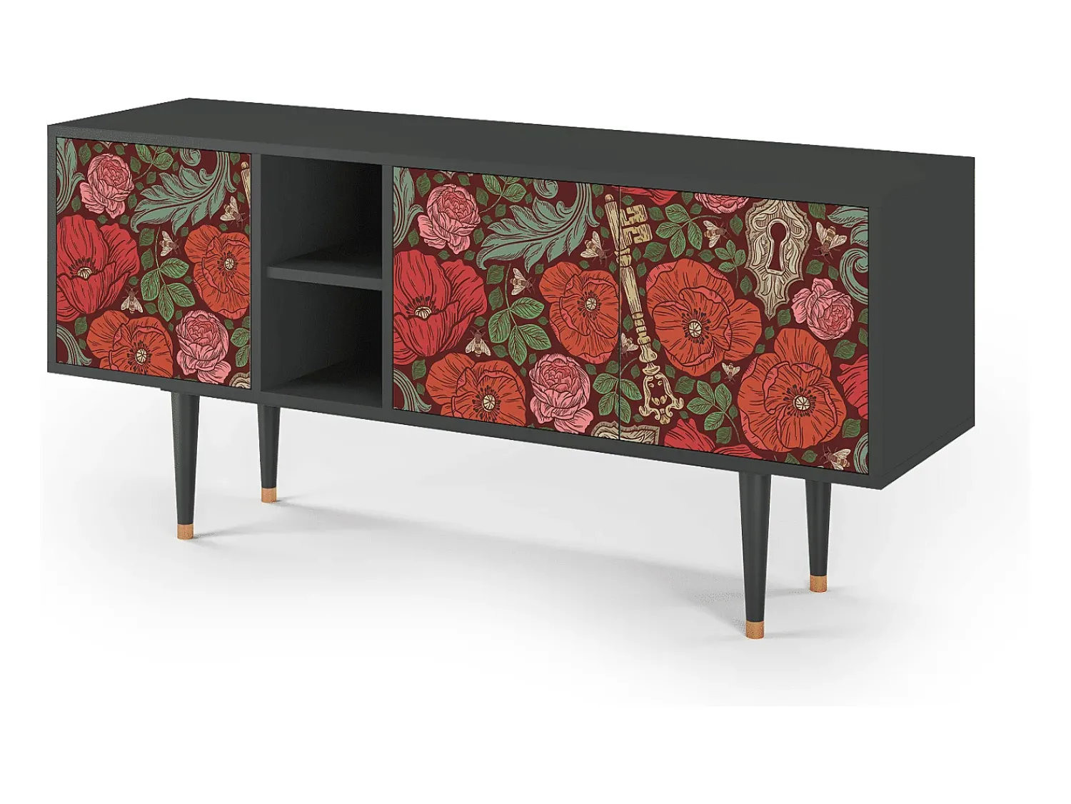Móvel De Tv* Mueble de TV - 150х69х41 cm - T5 - Poppy Garden, Antracite Cinza antracite