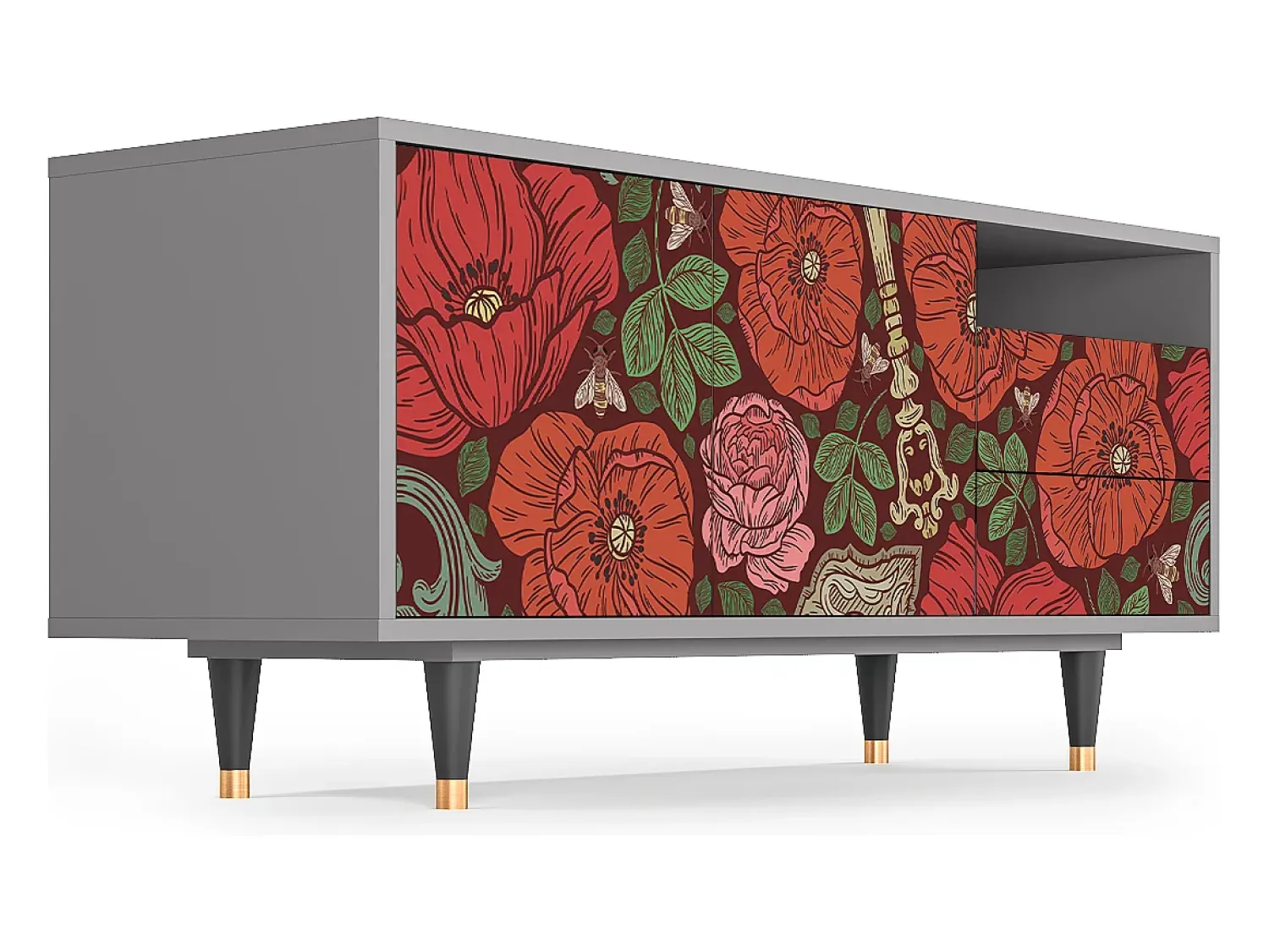 Mueble de TV - 125х56х41 cm - T7 - Poppy Garden, Cinza^ Móvel De Tv