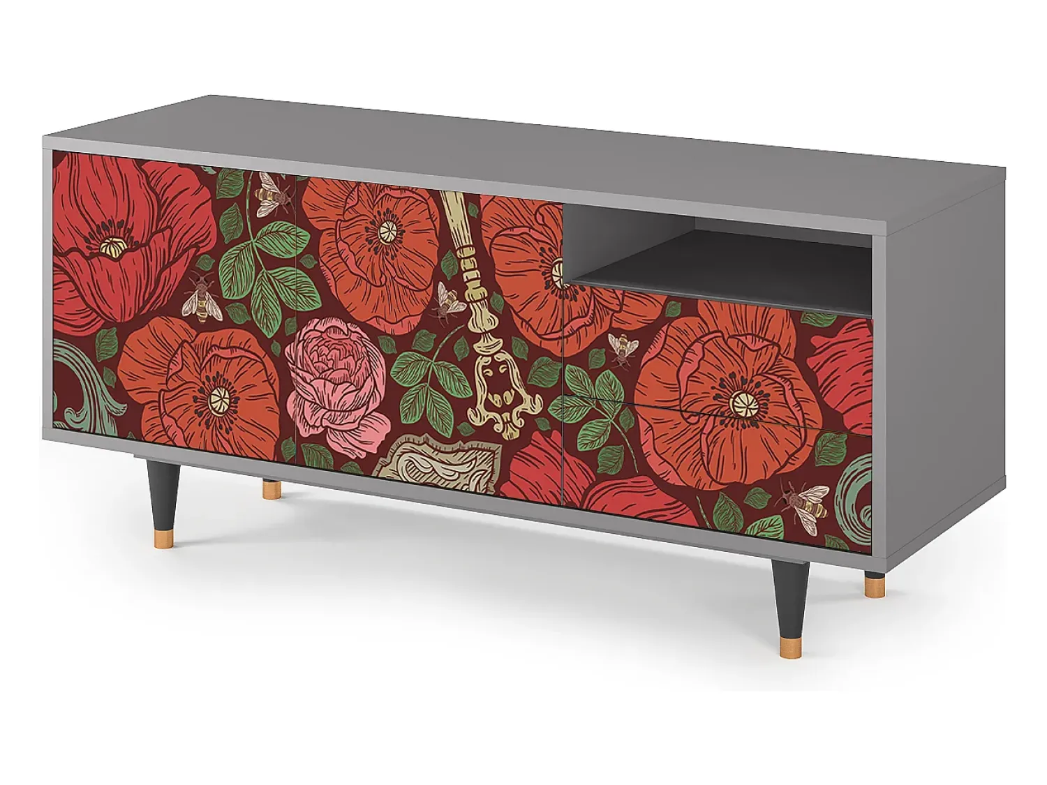 Mueble de TV - 125х56х41 cm - T7 - Poppy Garden, Cinza^ Móvel De Tv