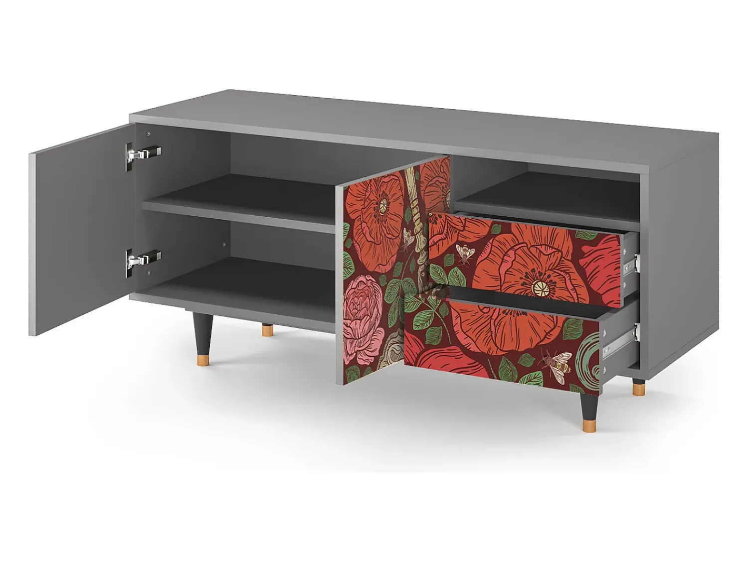 Mueble de TV - 125х56х41 cm - T7 - Poppy Garden, Cinza^ Móvel De Tv