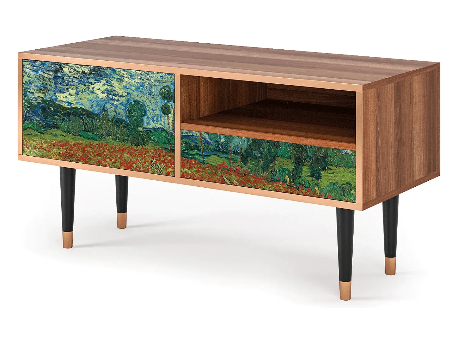 Móvel De Tv* Mueble de TV - 115х59х48 cm - T3 - Poppy field by van Gogh, Nogueira Castanho