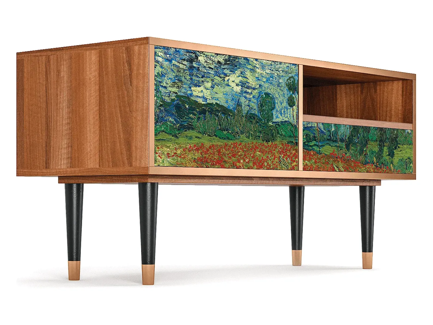 Móvel De Tv* Mueble de TV - 115х59х48 cm - T3 - Poppy field by van Gogh, Nogueira Castanho