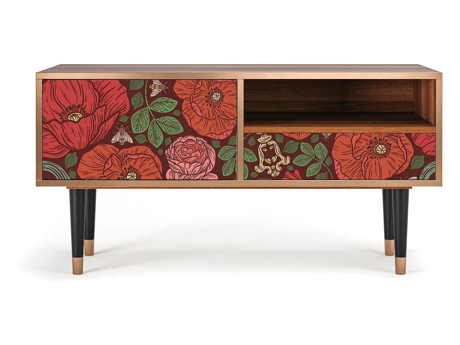 Móvel De Tv* Mueble de TV - 115х59х48 cm - T3 - Poppy Garden, Nogueira Castanho