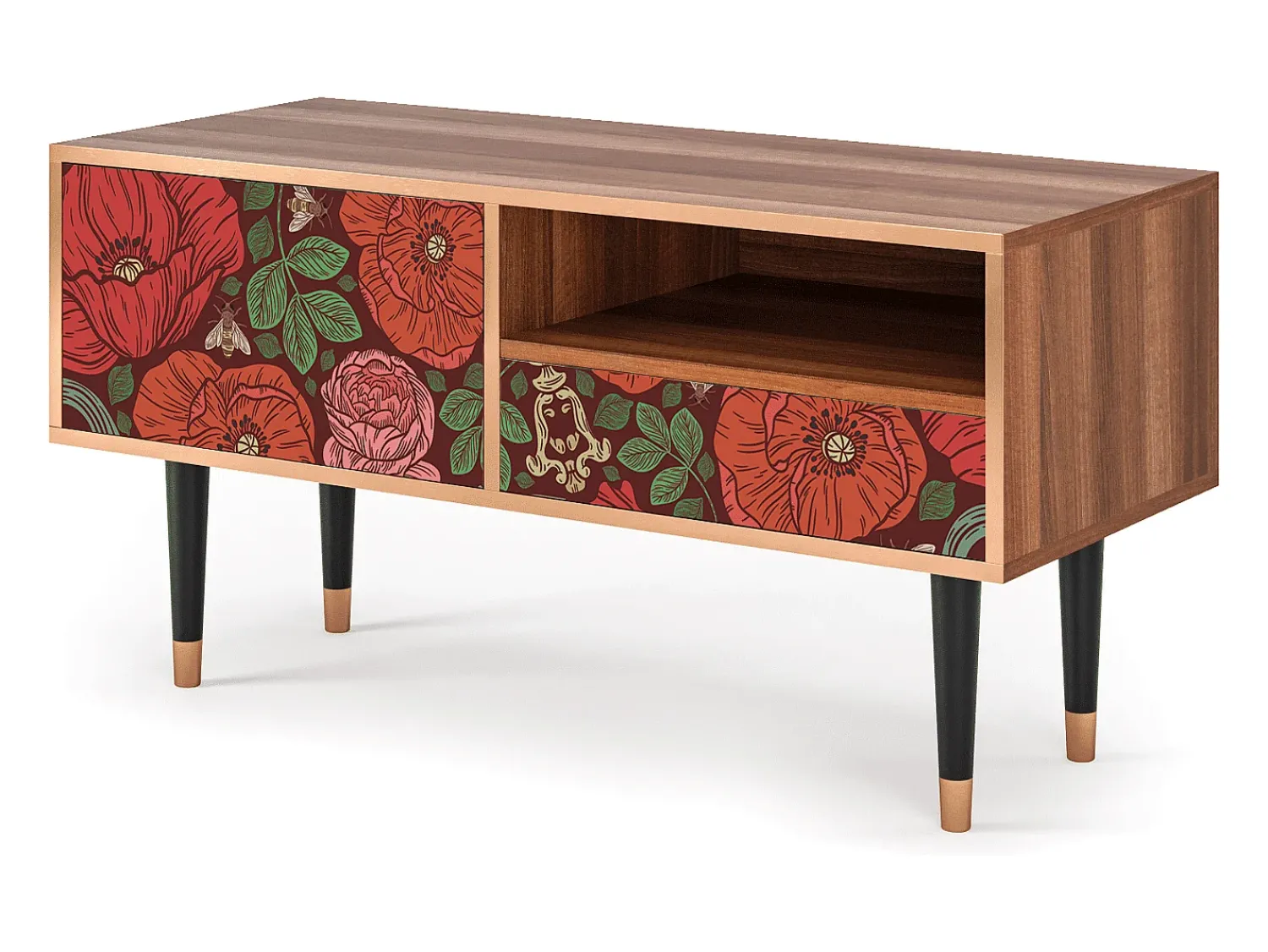 Móvel De Tv* Mueble de TV - 115х59х48 cm - T3 - Poppy Garden, Nogueira Castanho