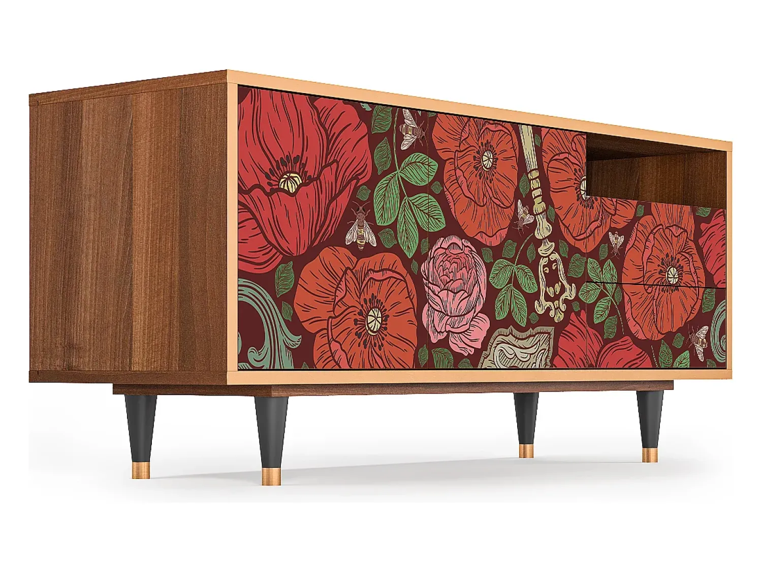 Móvel De Tv* Mueble de TV - 125х56х41 cm - T7 - Poppy Garden, Nogueira Castanho
