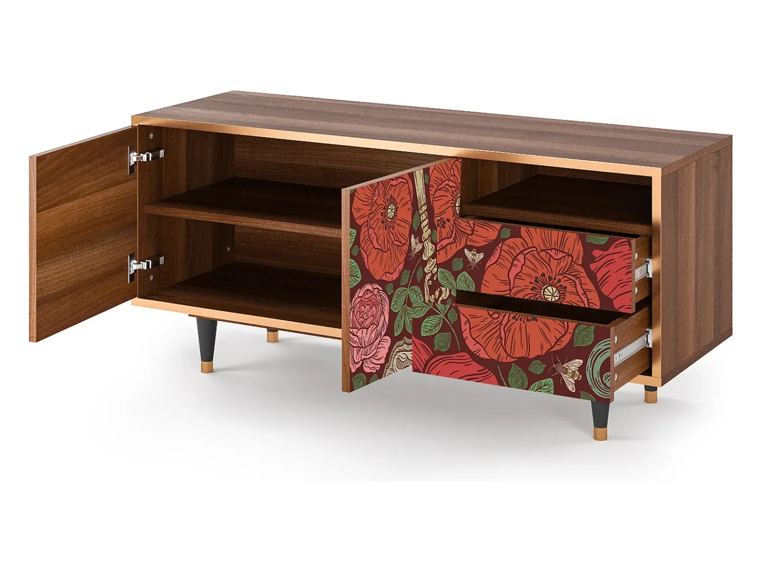 Móvel De Tv* Mueble de TV - 125х56х41 cm - T7 - Poppy Garden, Nogueira Castanho