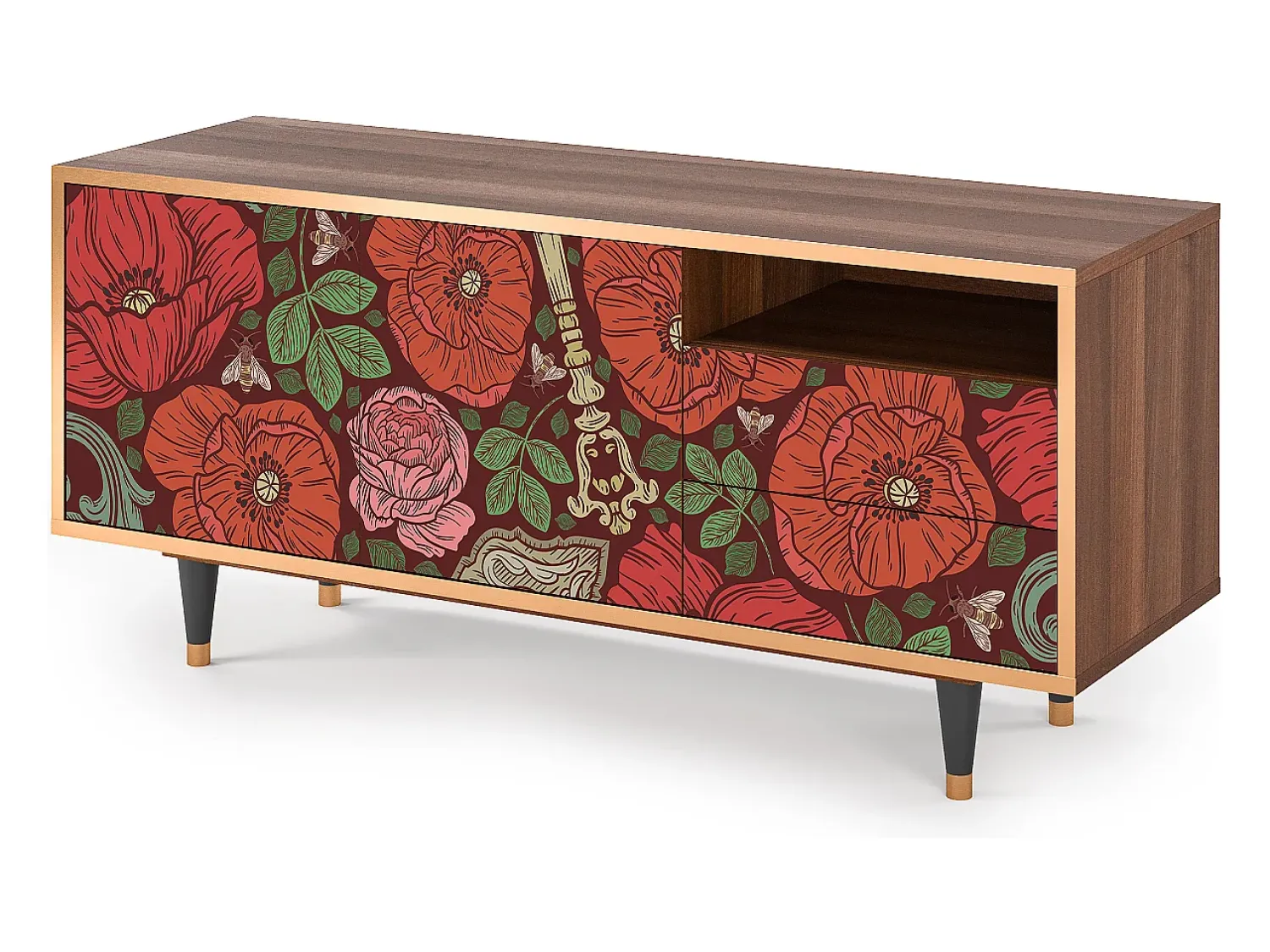 Móvel De Tv* Mueble de TV - 125х56х41 cm - T7 - Poppy Garden, Nogueira Castanho