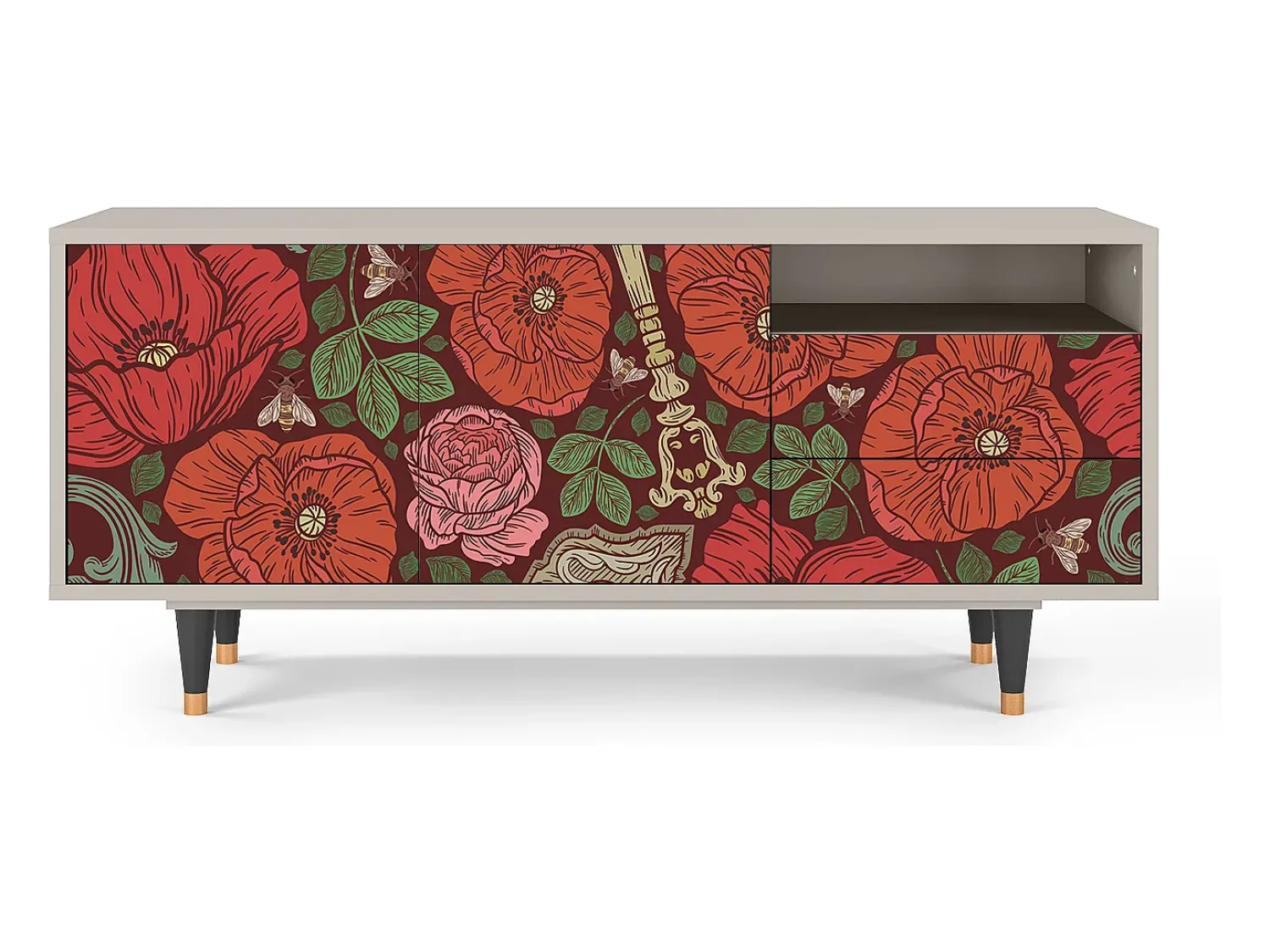 Best Mueble de TV - 125х56х41 cm - T7 - Poppy Garden, Areia Bege