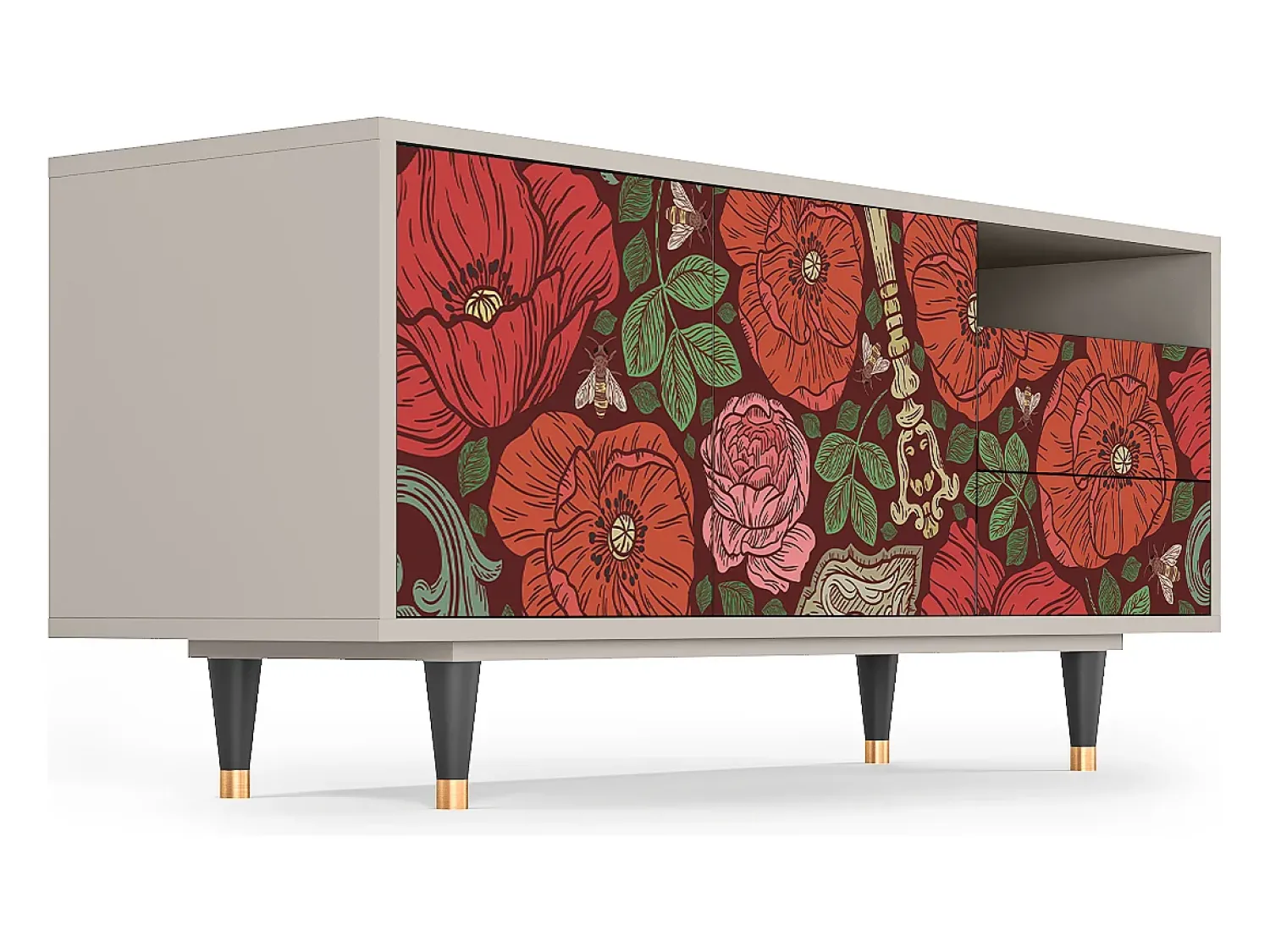Best Mueble de TV - 125х56х41 cm - T7 - Poppy Garden, Areia Bege