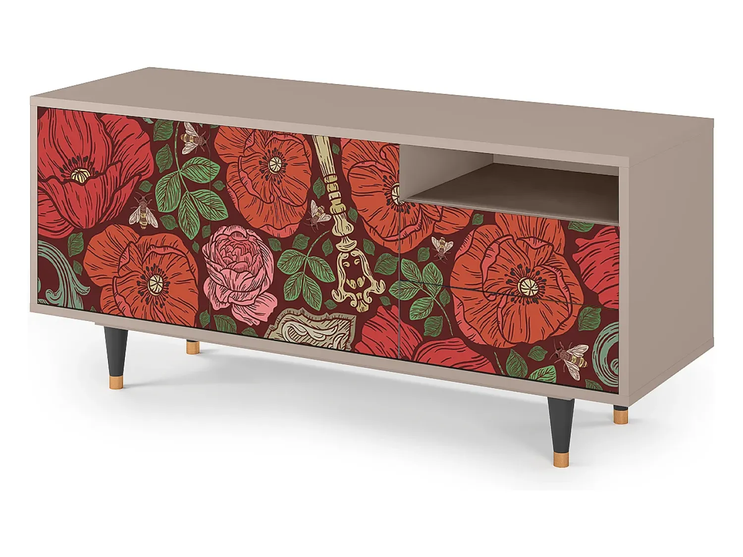 Móvel De Tv| Mueble de TV - 125х56х41 cm - T7 - Poppy Garden, Latte Bege