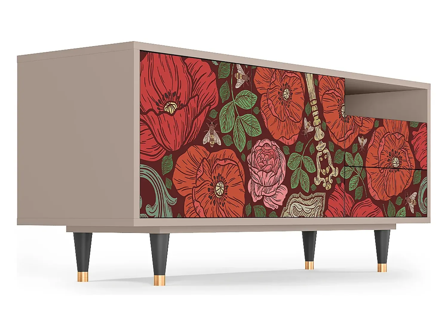 Móvel De Tv| Mueble de TV - 125х56х41 cm - T7 - Poppy Garden, Latte Bege