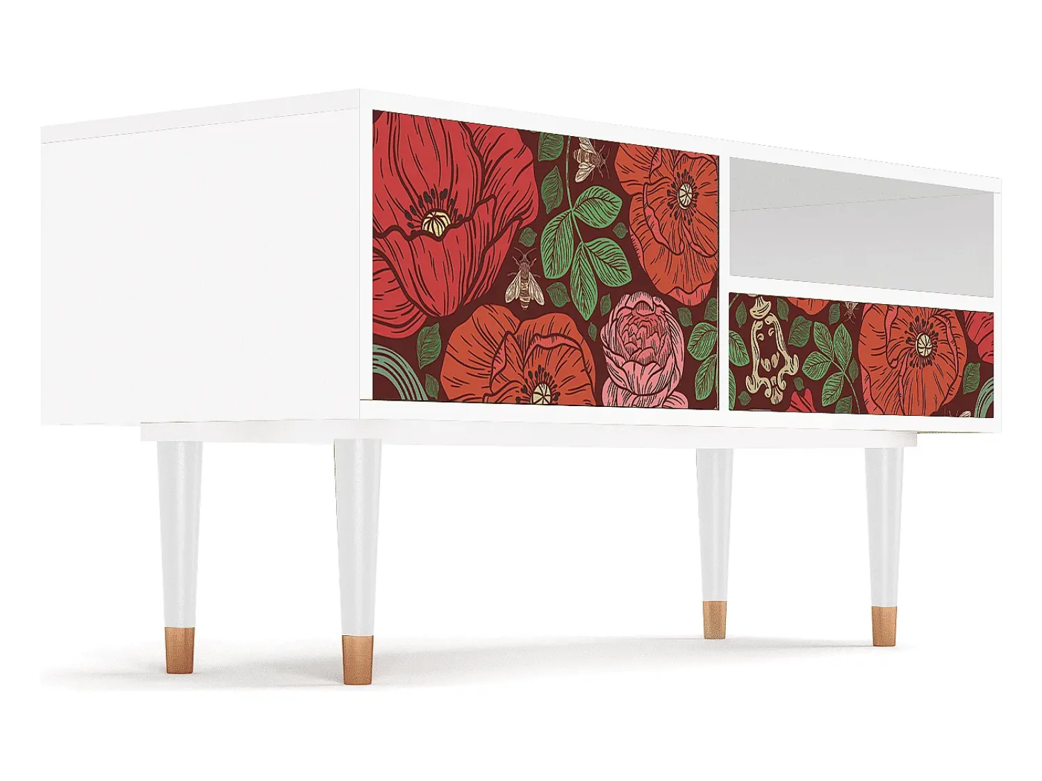 Móvel De Tv| Mueble de TV - 115х59х48 cm - T3 - Poppy Garden, Branco Bege