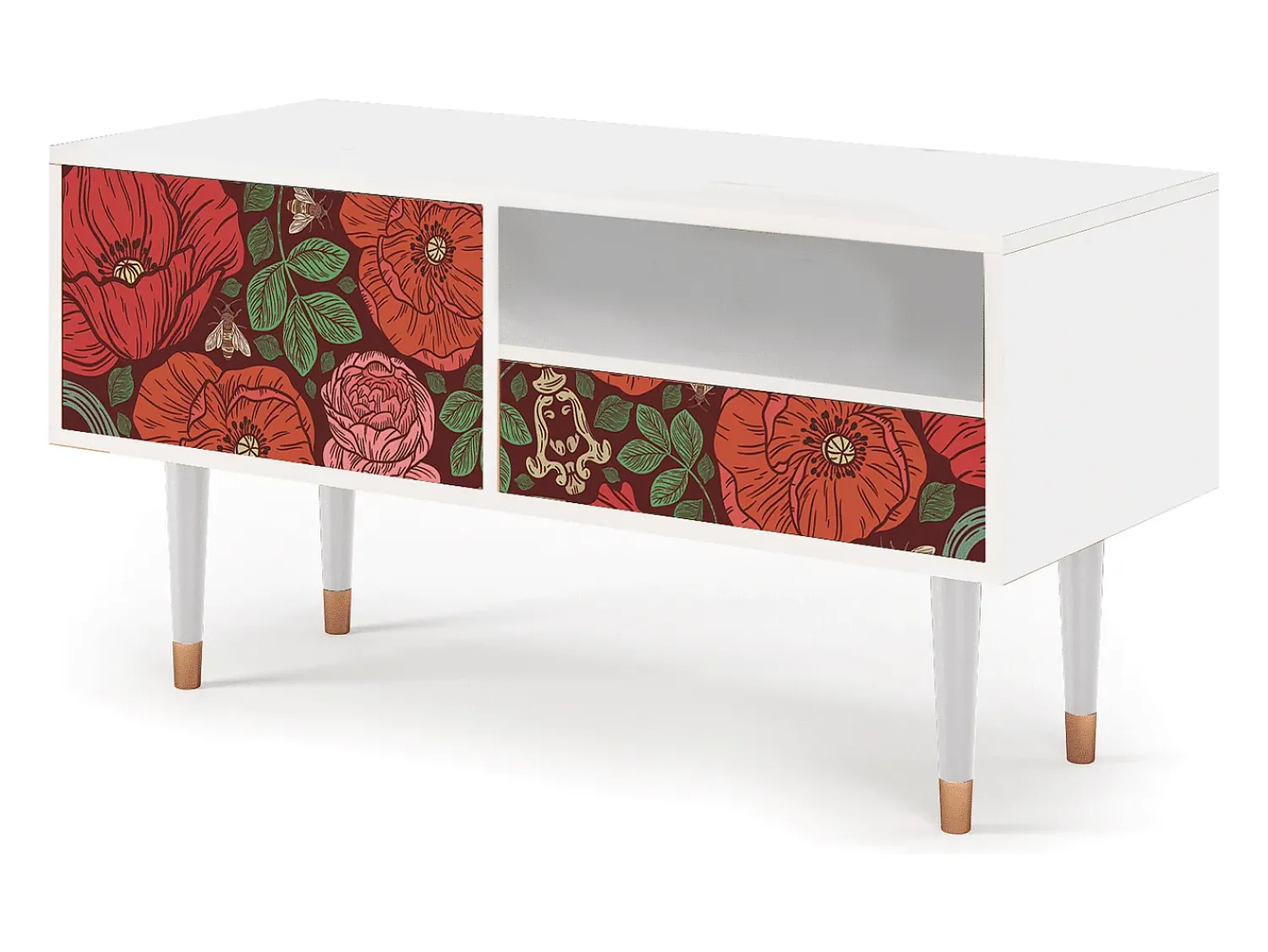 Móvel De Tv| Mueble de TV - 115х59х48 cm - T3 - Poppy Garden, Branco Bege