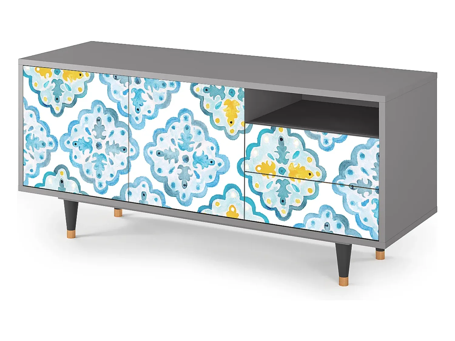 Móvel De Tv* Mueble de TV - 125х56х41 cm - T7 - Portugese tiles, Cinza Cinzento