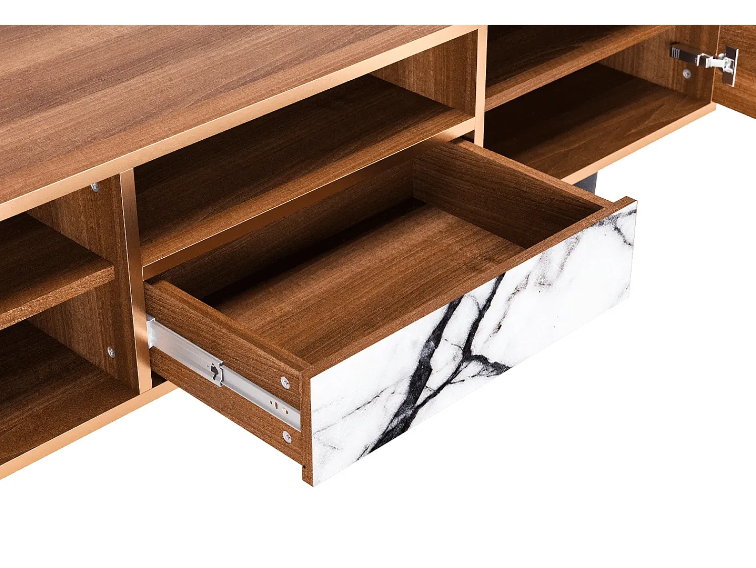 Móvel De Tv* Mueble de TV - 170х59х41 cm - T6 - Raven Marble, Nogueira Castanho