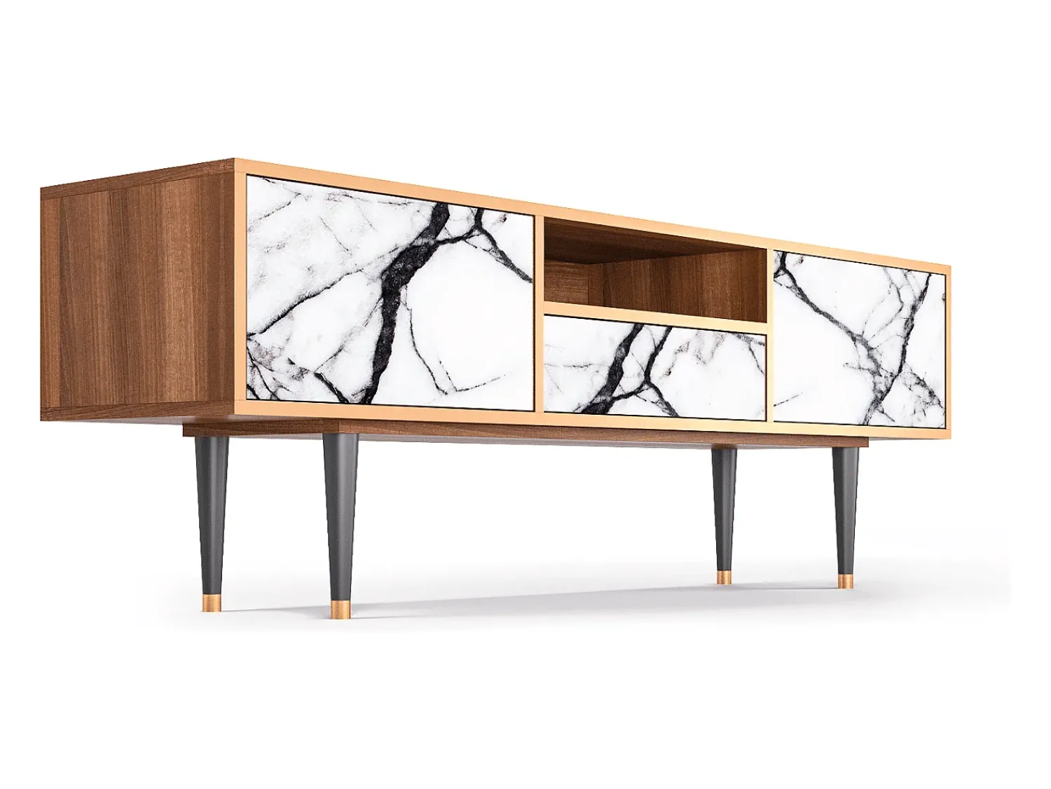 Móvel De Tv* Mueble de TV - 170х59х41 cm - T6 - Raven Marble, Nogueira Castanho