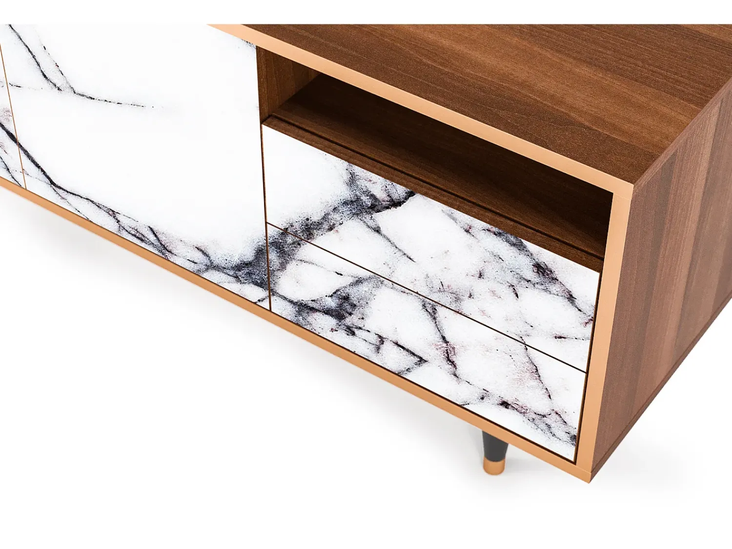 Mueble de TV - 125х56х41 cm - T7 - Raven Marble, Nogueira Castanho