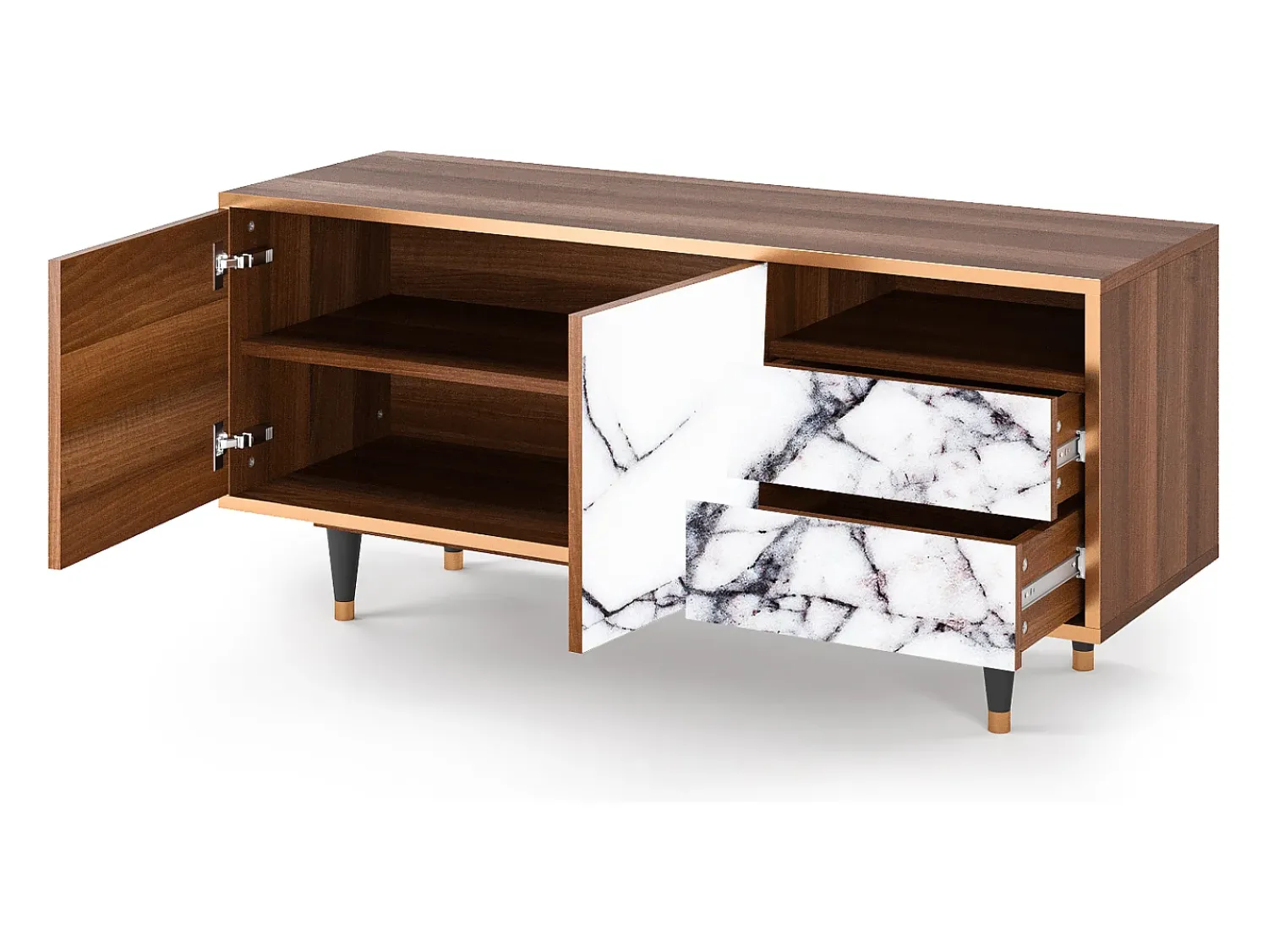 Mueble de TV - 125х56х41 cm - T7 - Raven Marble, Nogueira Castanho