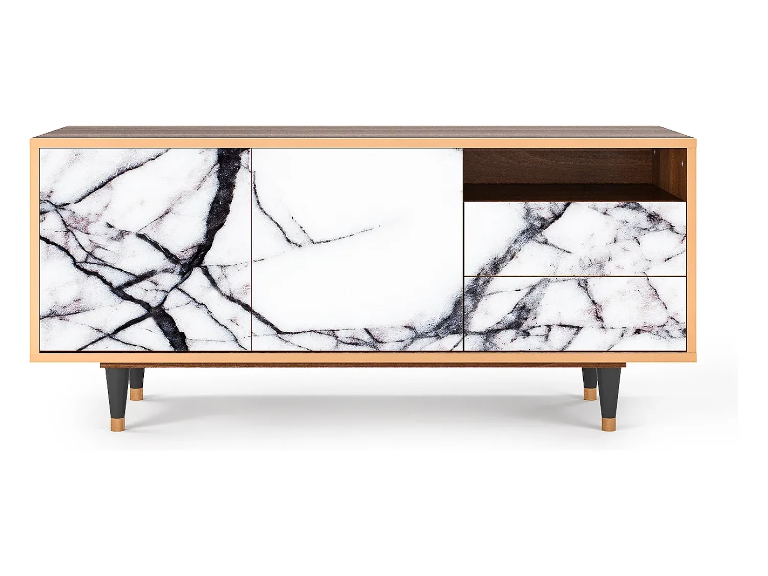 Mueble de TV - 125х56х41 cm - T7 - Raven Marble, Nogueira Castanho