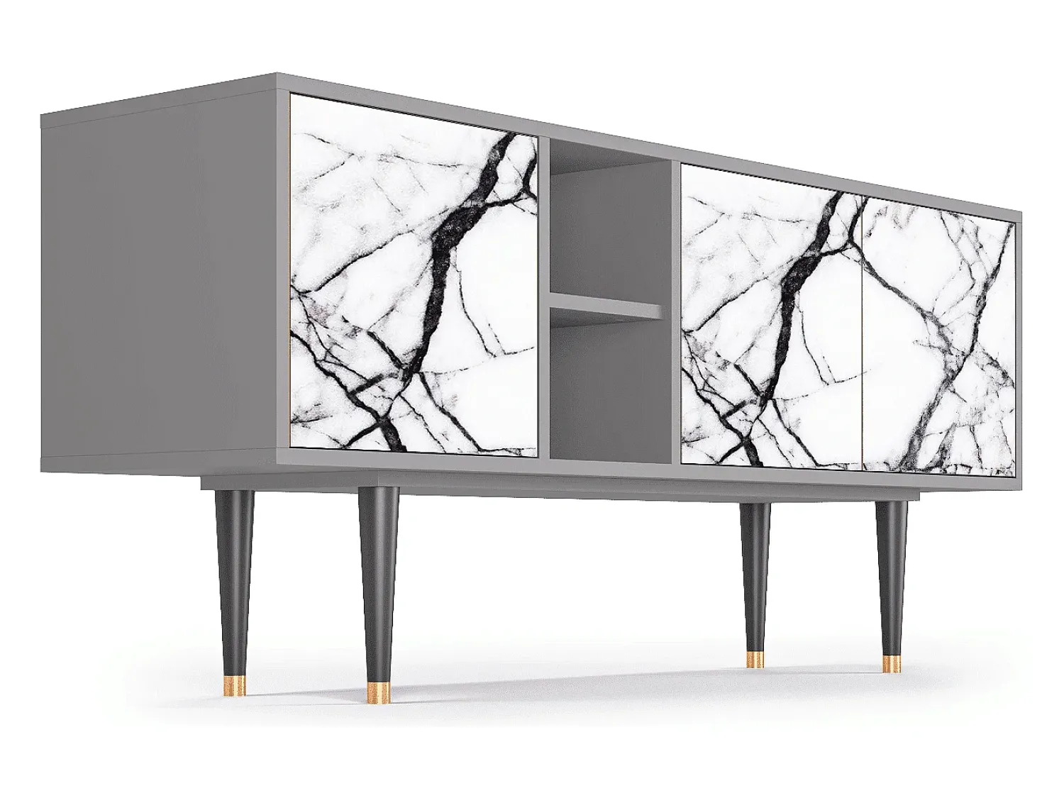 New Mueble de TV - 150х69х41 cm - T5 - Raven Marble, Cinza Cinzento