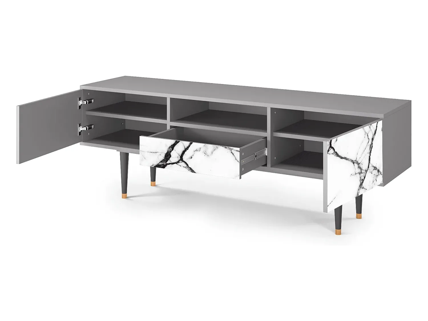 Móvel De Tv* Mueble de TV - 170х59х41 cm - T6 - Raven Marble, Cinza Cinzento