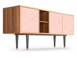 Móvel De Tv| Mueble de TV - 150х69х41 cm - T5 - Rose Quartz, Nogueira Castanho