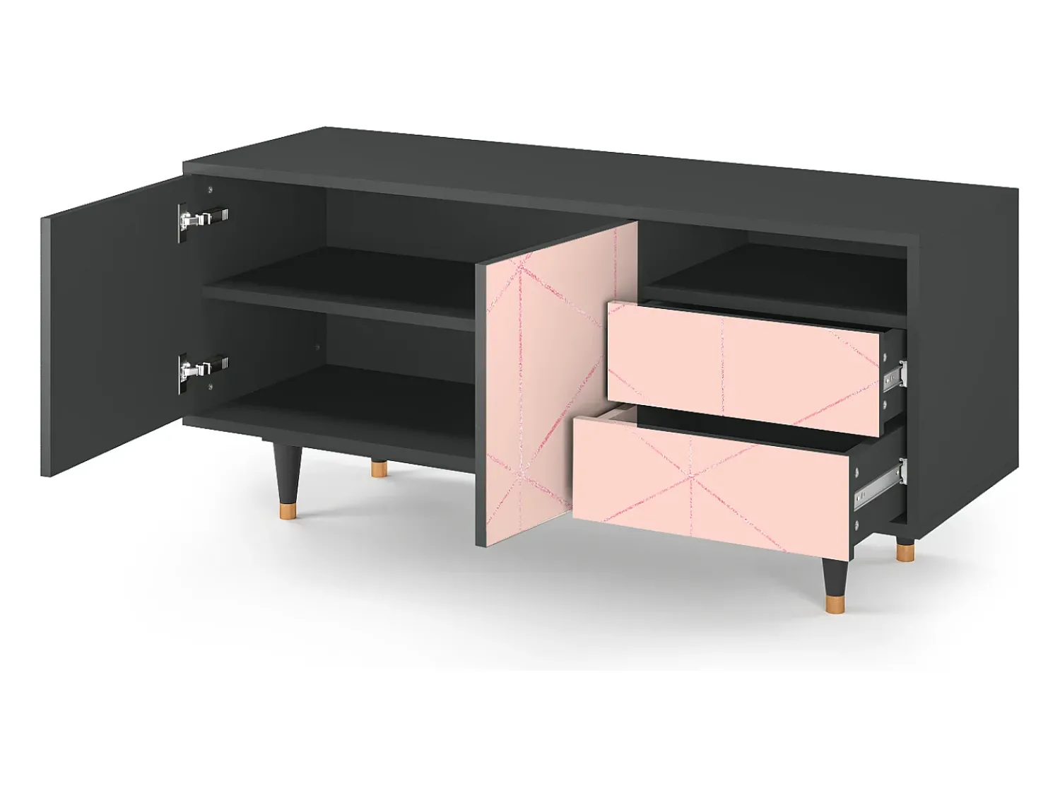 Móvel De Tv| Mueble de TV - 125х56х41 cm - T7 - Rose Quartz, Antracite Cinza antracite