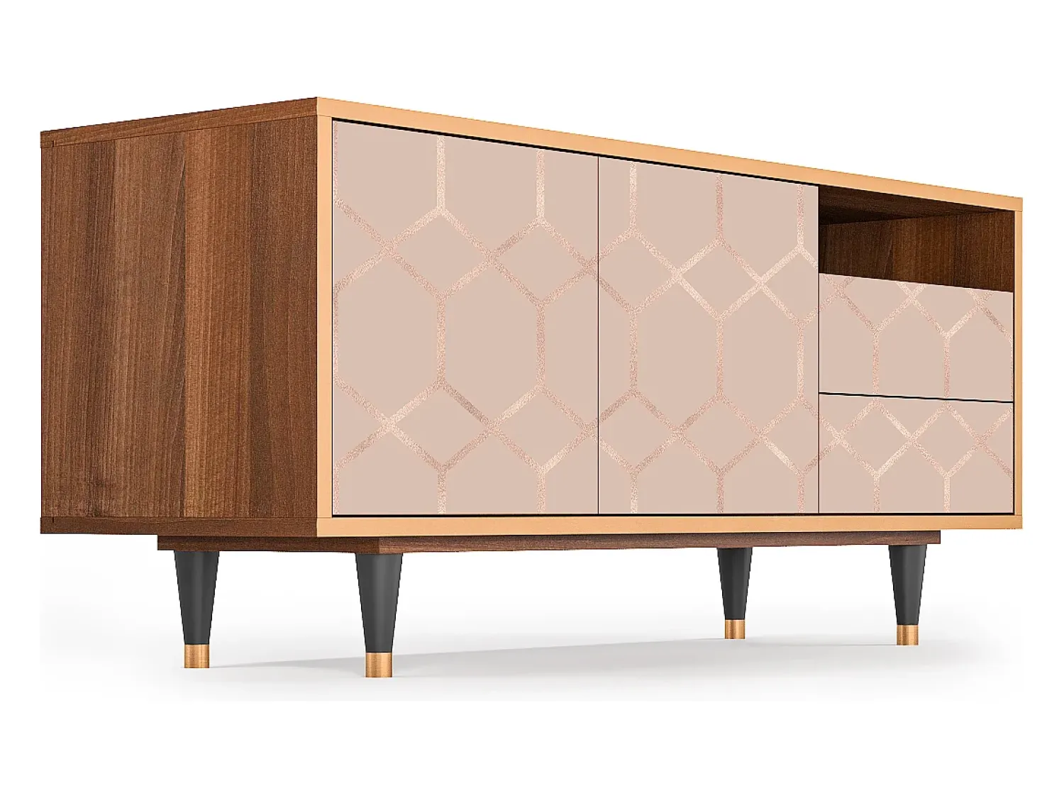 Mueble de TV - 125х56х41 cm - T7 - Rose Honeycomb, Nogueira Castanho