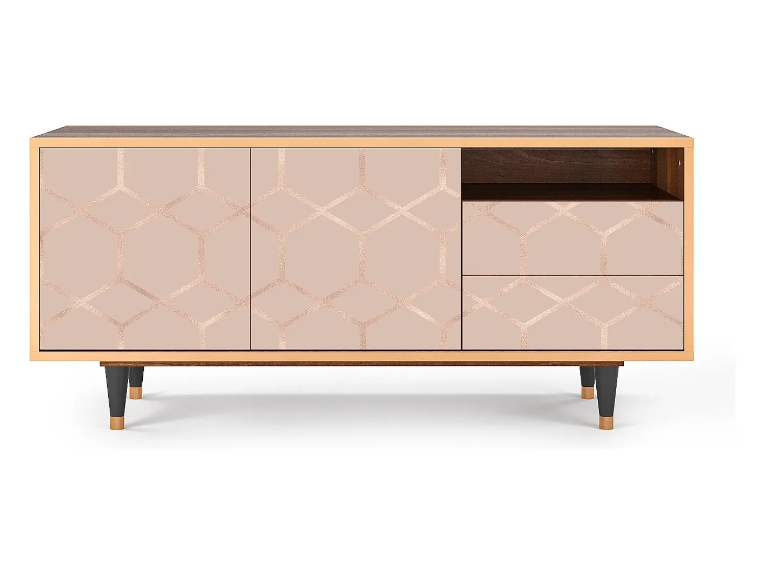 Mueble de TV - 125х56х41 cm - T7 - Rose Honeycomb, Nogueira Castanho