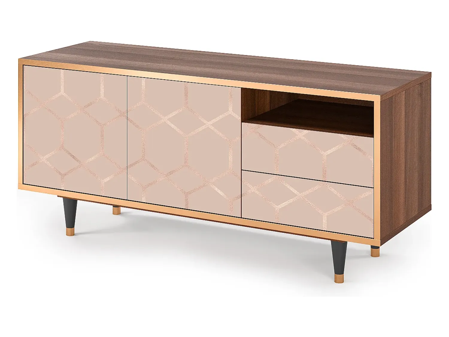 Mueble de TV - 125х56х41 cm - T7 - Rose Honeycomb, Nogueira Castanho