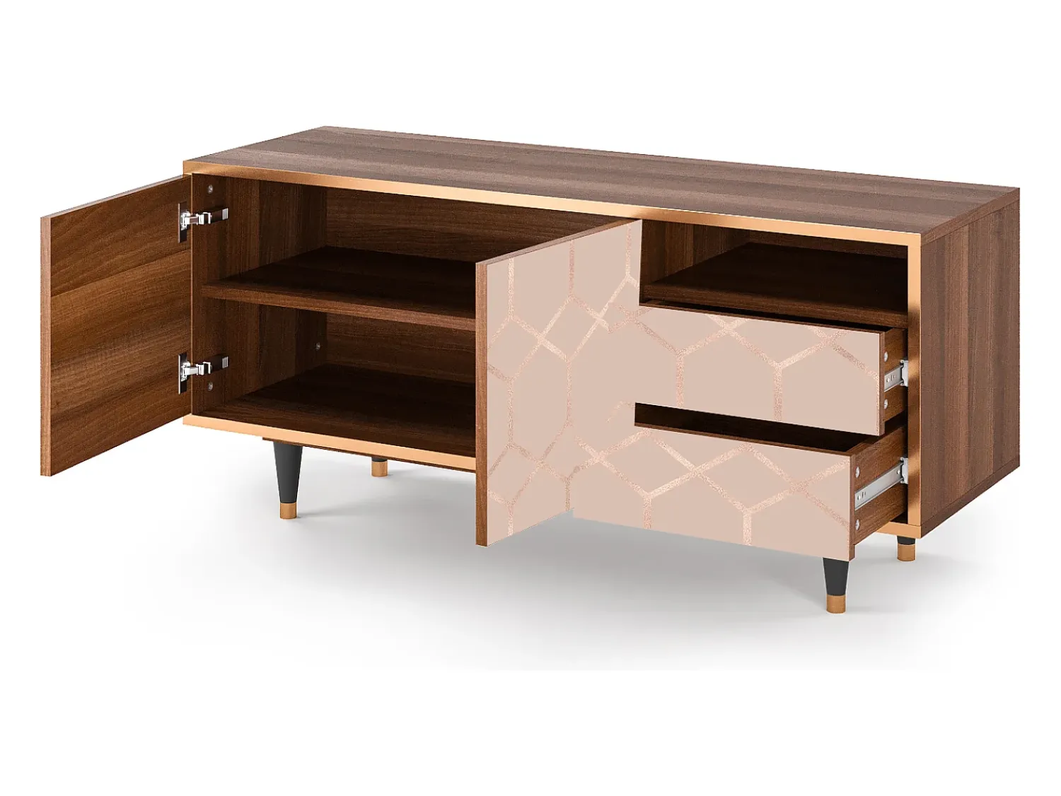 Mueble de TV - 125х56х41 cm - T7 - Rose Honeycomb, Nogueira Castanho