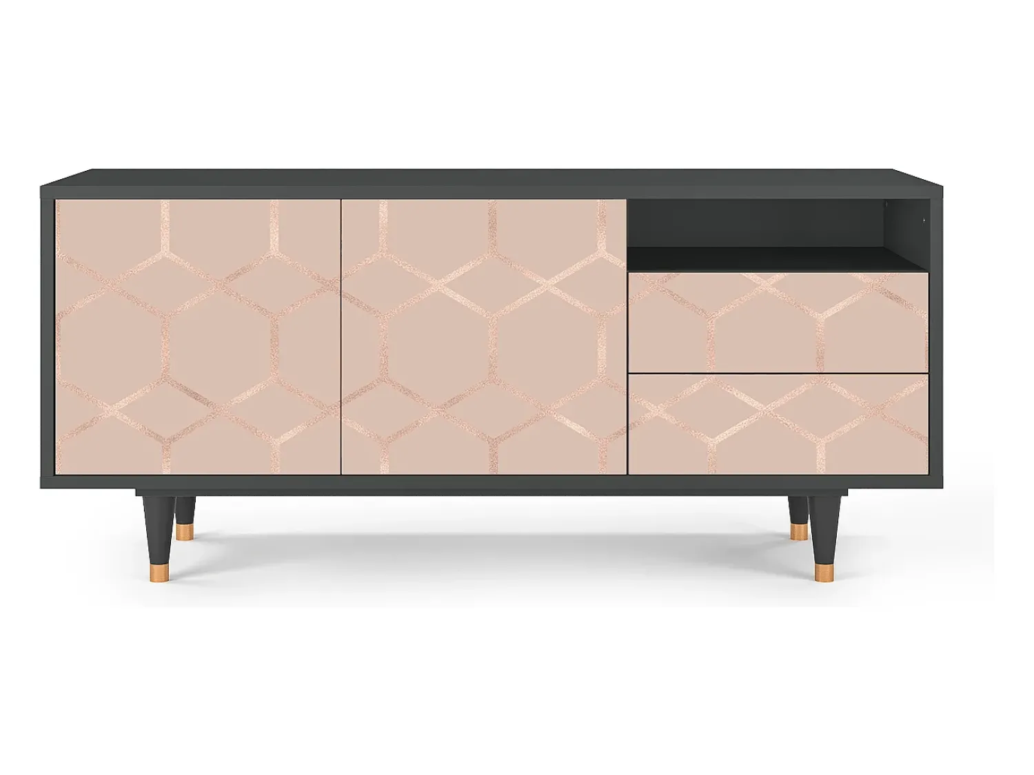 Móvel De Tv| Mueble de TV - 125х56х41 cm - T7 - Rose Honeycomb, Antracite Cinza antracite