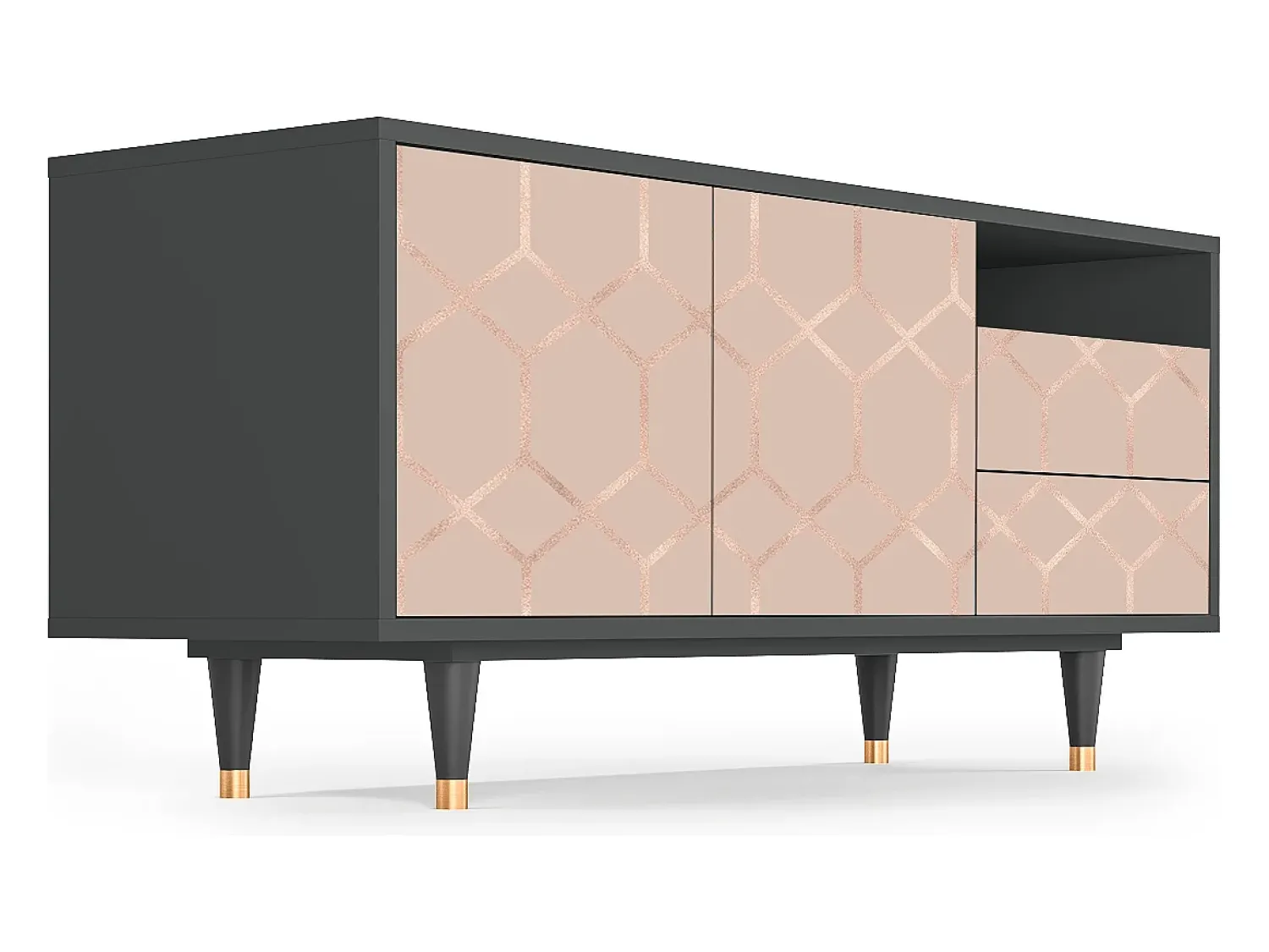 Móvel De Tv| Mueble de TV - 125х56х41 cm - T7 - Rose Honeycomb, Antracite Cinza antracite