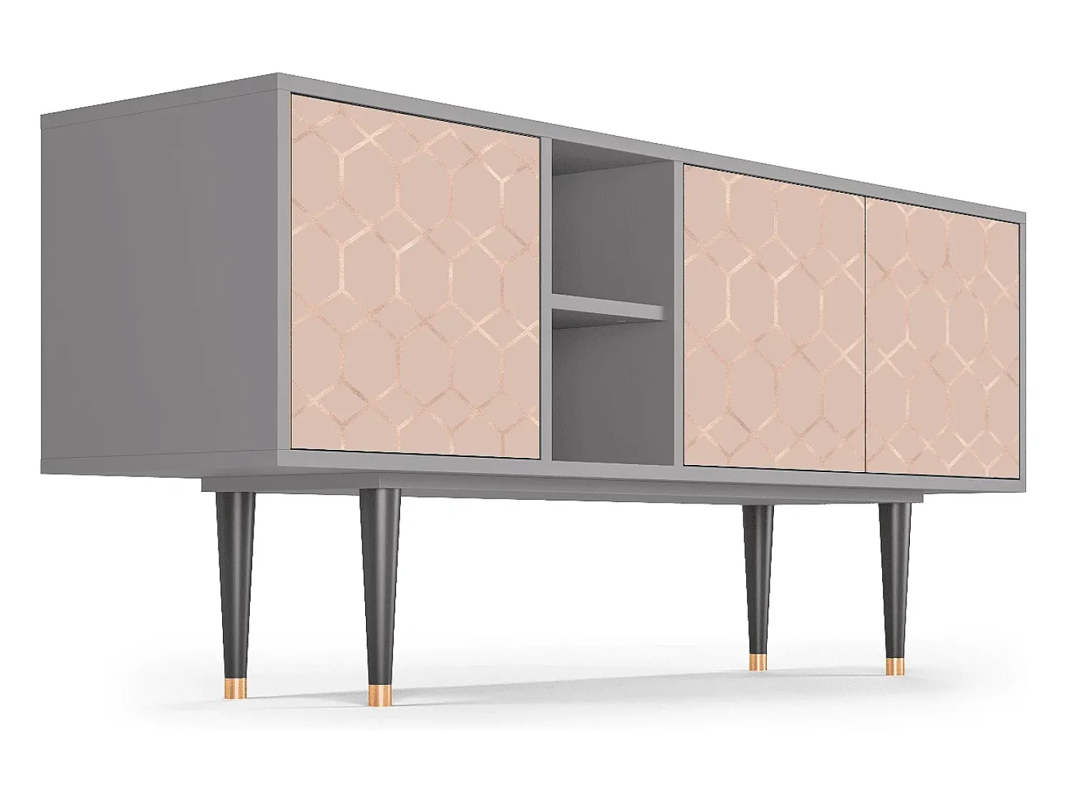 Móvel De Tv| Mueble de TV - 150х69х41 cm - T5 - Rose Honeycomb, Cinza Cinzento