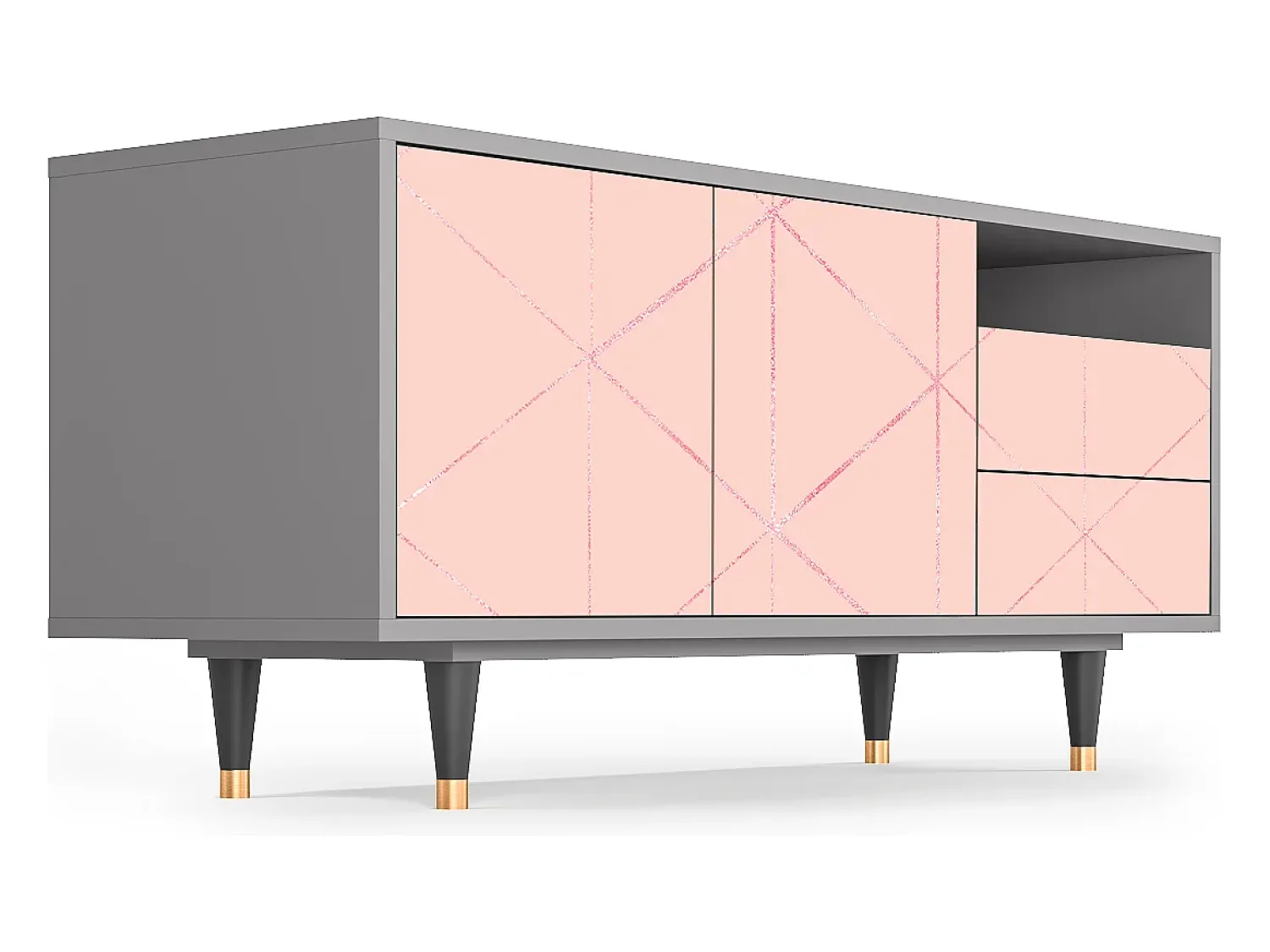 Móvel De Tv| Mueble de TV - 125х56х41 cm - T7 - Rose Quartz, Cinza Cinzento