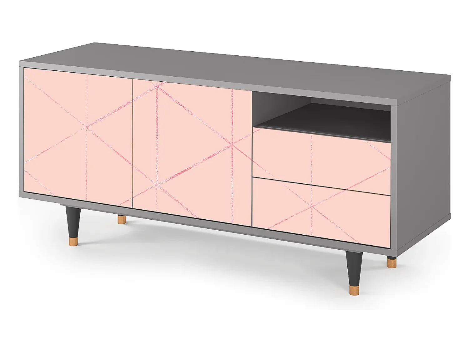 Móvel De Tv| Mueble de TV - 125х56х41 cm - T7 - Rose Quartz, Cinza Cinzento