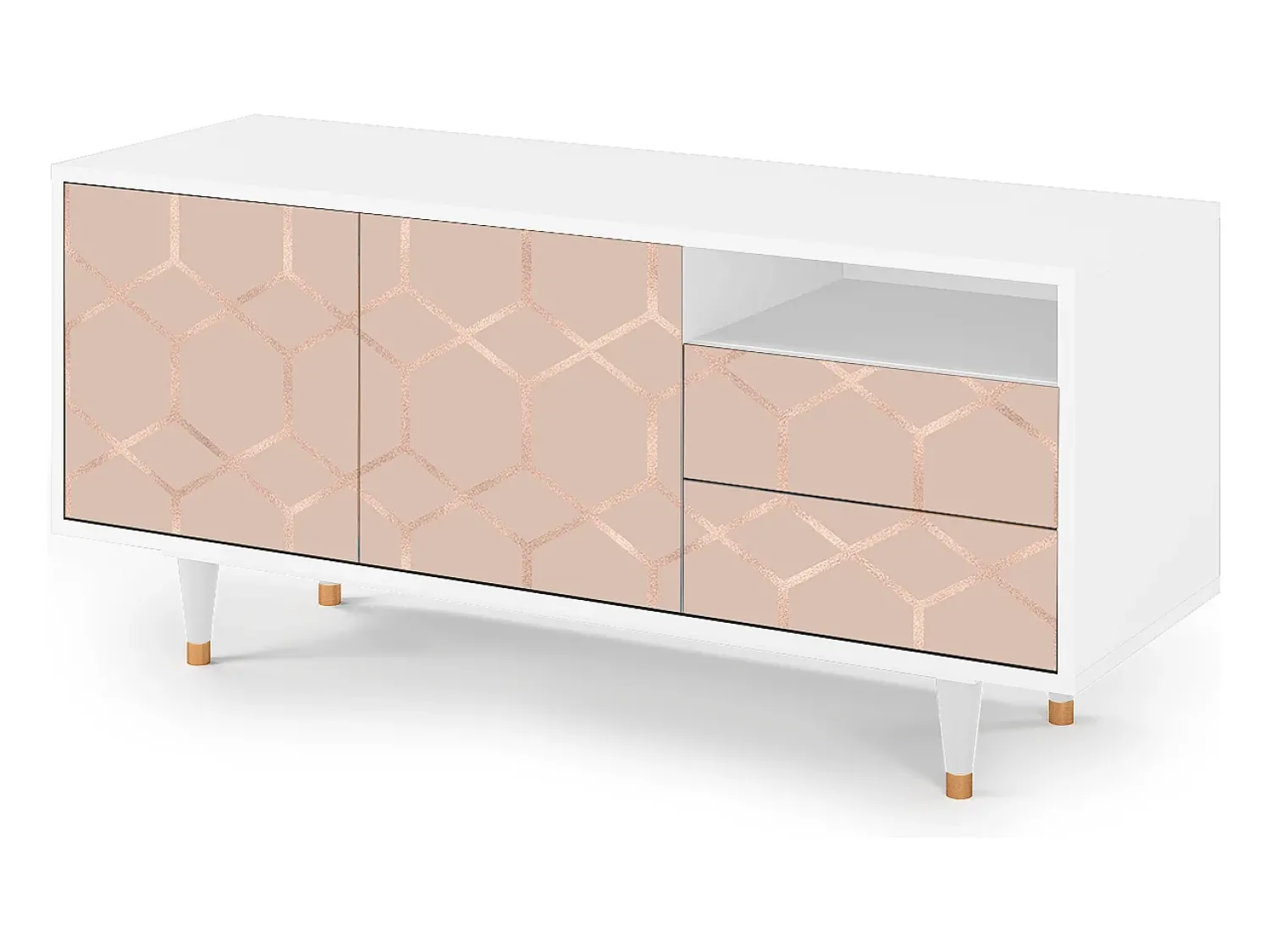 Mueble de TV - 125х56х41 cm - T7 - Rose Honeycomb, Branco^ Móvel De Tv