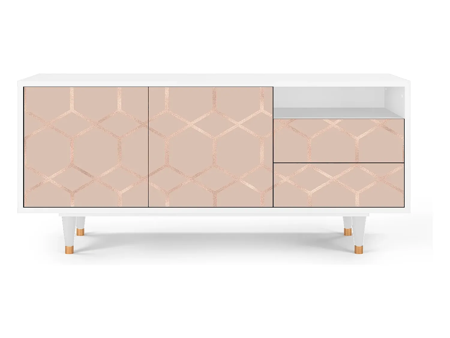 Mueble de TV - 125х56х41 cm - T7 - Rose Honeycomb, Branco^ Móvel De Tv
