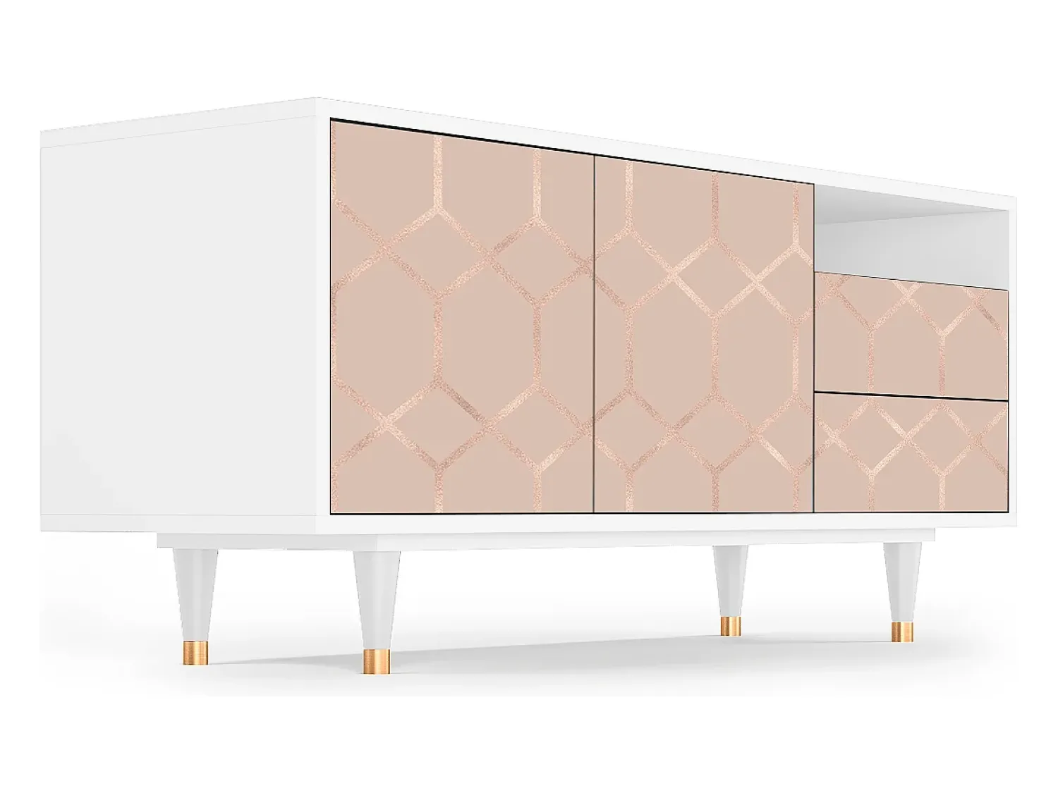 Mueble de TV - 125х56х41 cm - T7 - Rose Honeycomb, Branco^ Móvel De Tv