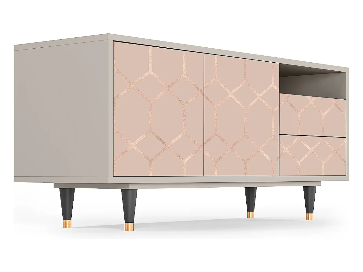 Móvel De Tv* Mueble de TV - 125х56х41 cm - T7 - Rose Honeycomb, Areia Bege