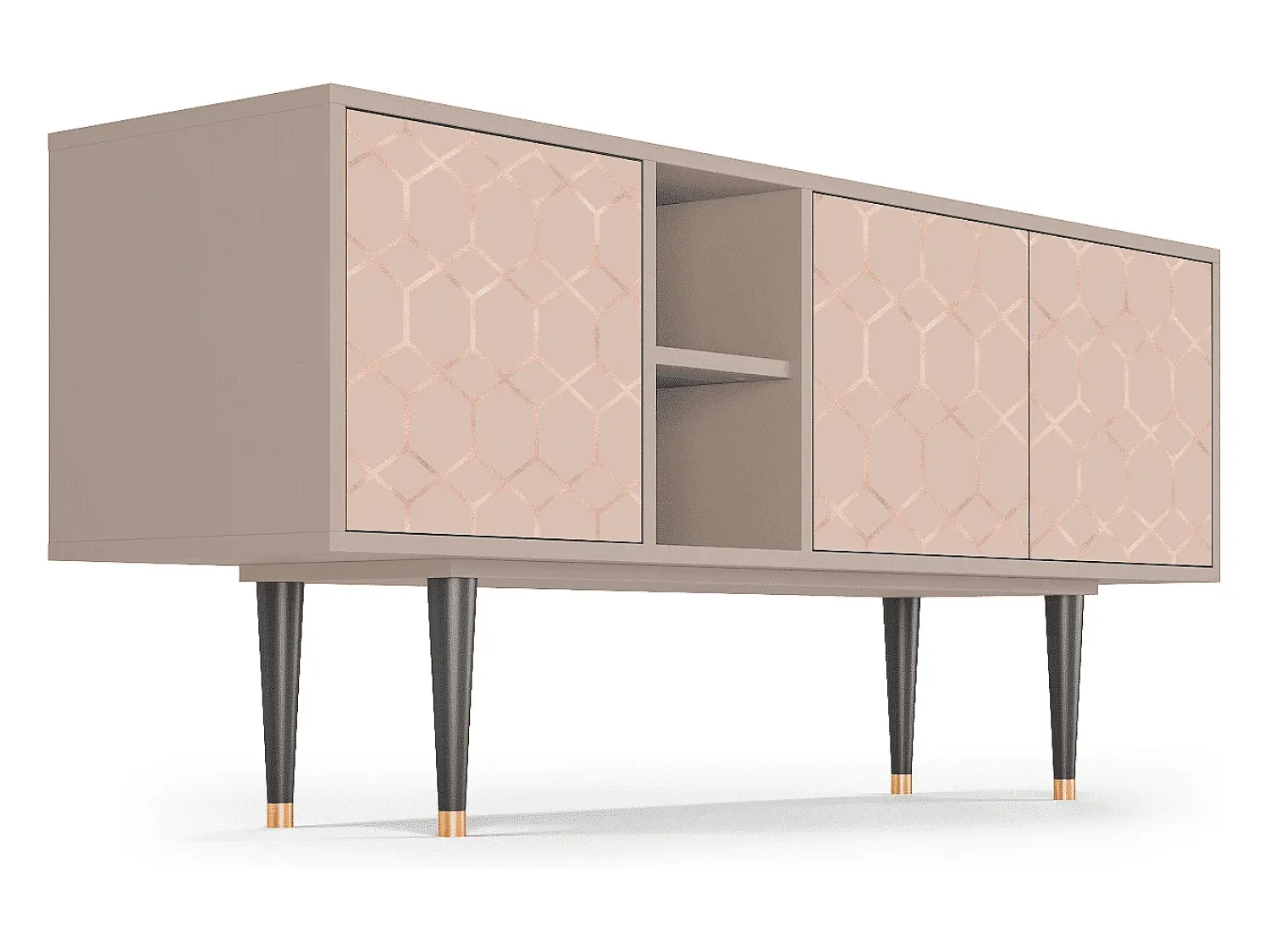 New Mueble de TV - 150х69х41 cm - T5 - Rose Honeycomb, Latte Bege