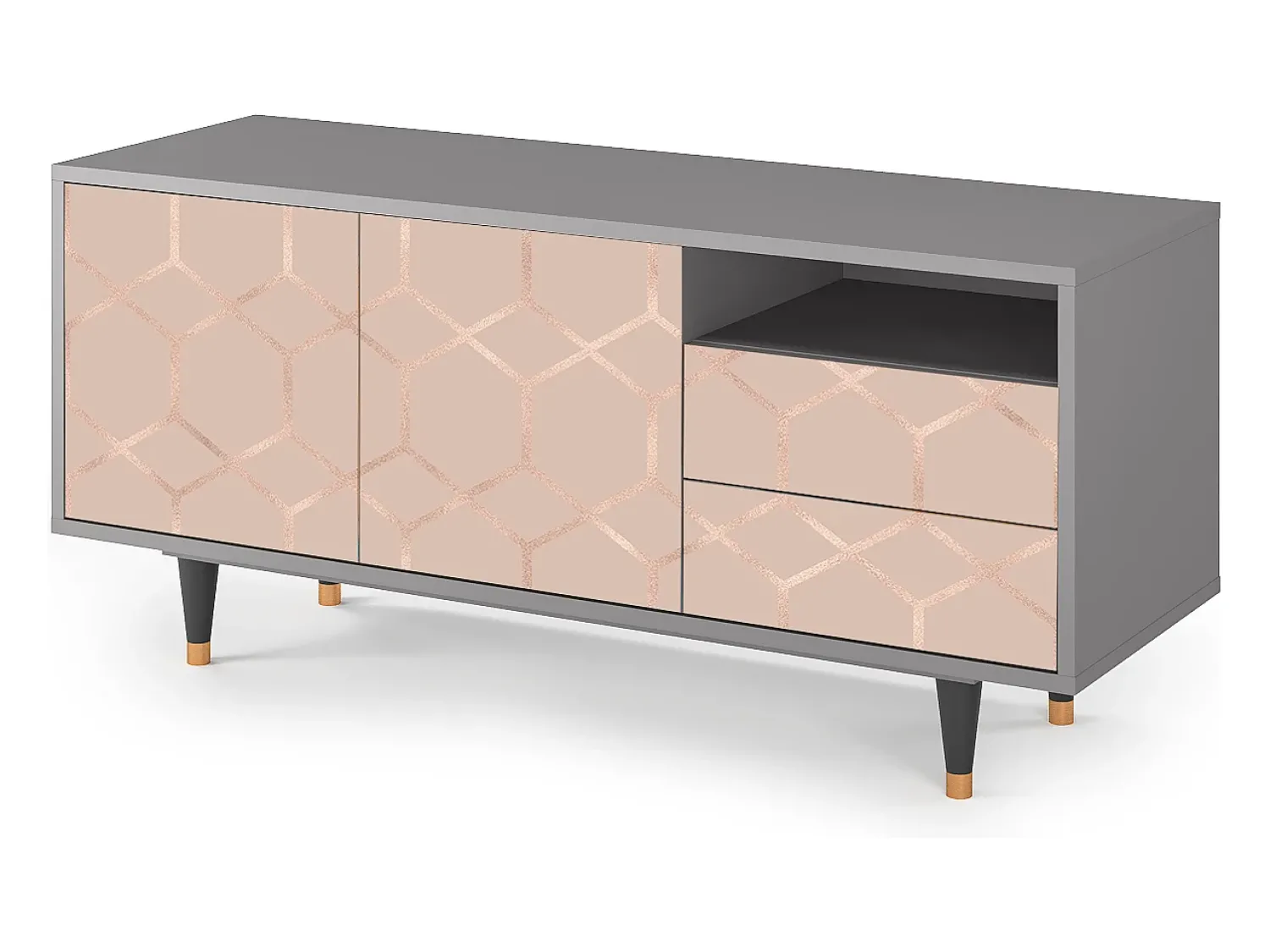Mueble de TV - 125х56х41 cm - T7 - Rose Honeycomb, Cinza^ Móvel De Tv