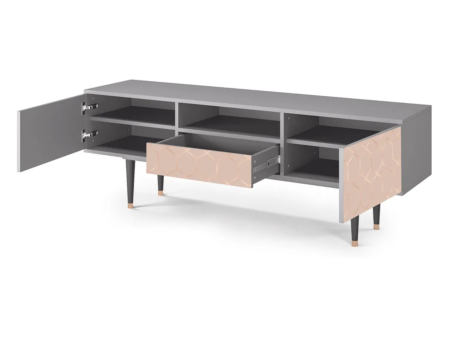 Mueble de TV - 170х59х41 cm - T6 - Rose Honeycomb, Cinza^ Móvel De Tv