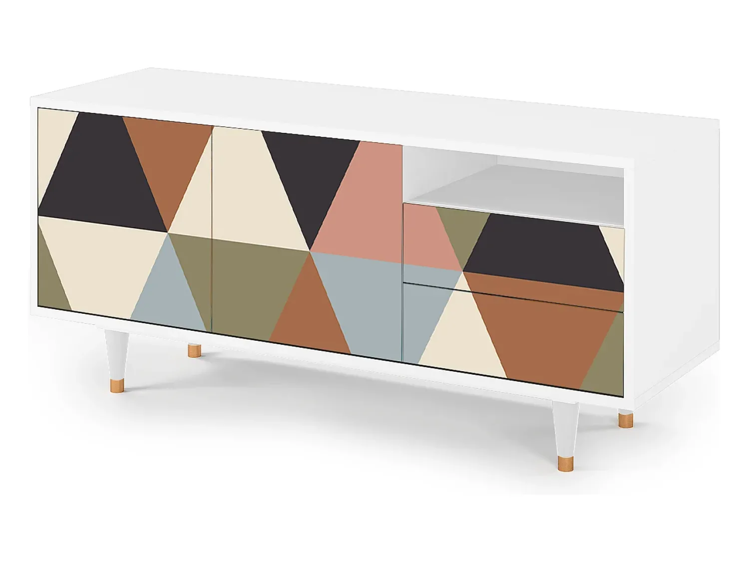 Mueble de TV - 125х56х41 cm - T7 - Royal Triangles, Branco^ Móvel De Tv