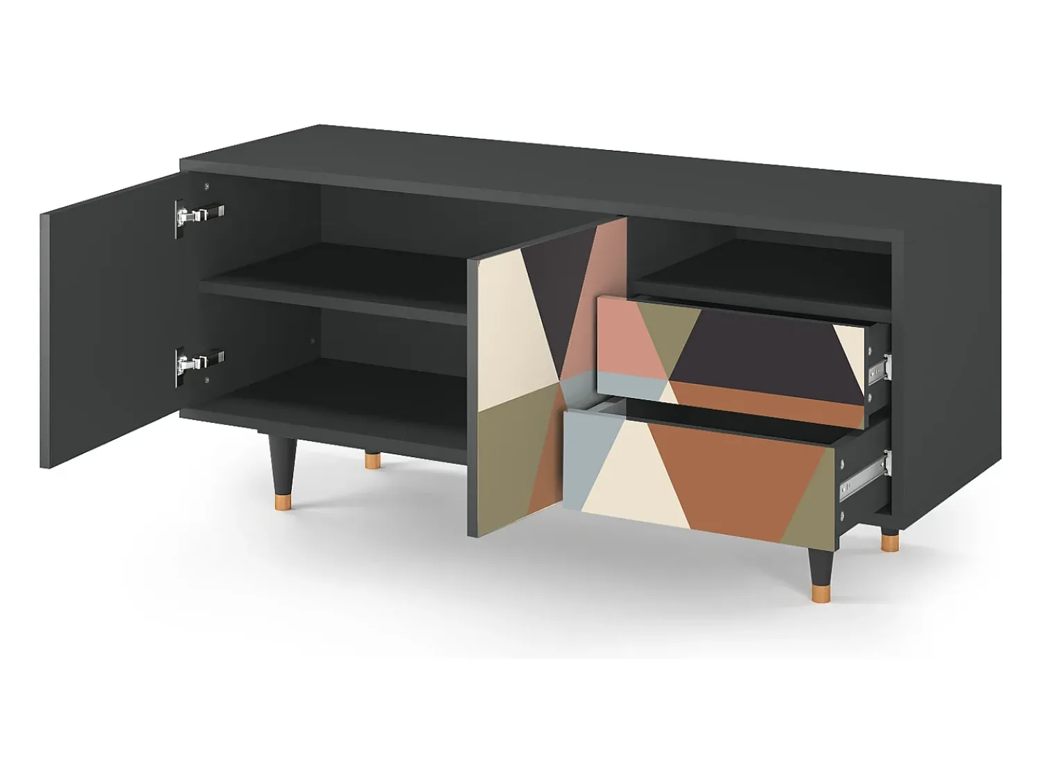 Móvel De Tv* Mueble de TV - 125х56х41 cm - T7 - Royal Triangles, Antracite Cinza antracite