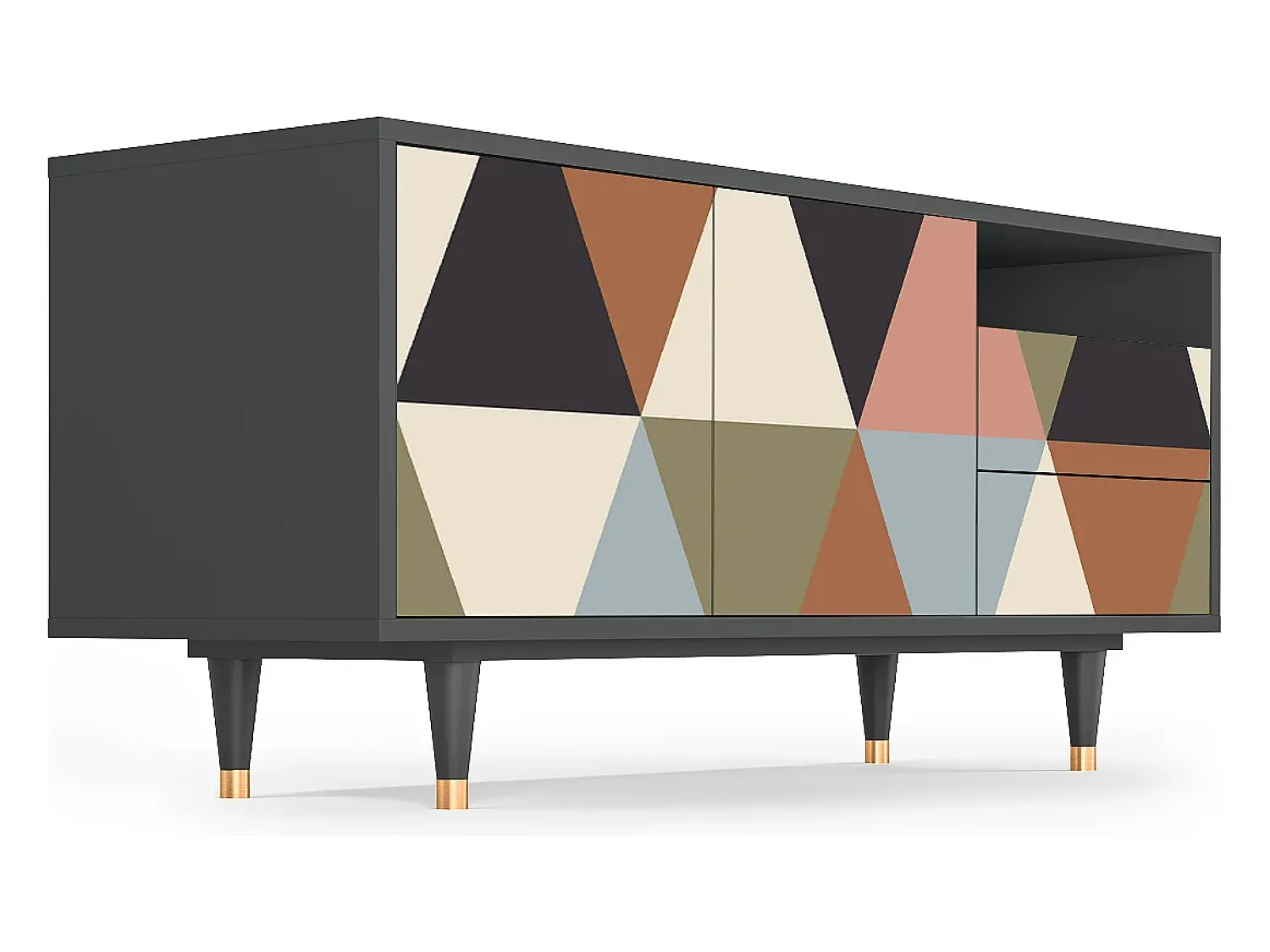 Móvel De Tv* Mueble de TV - 125х56х41 cm - T7 - Royal Triangles, Antracite Cinza antracite