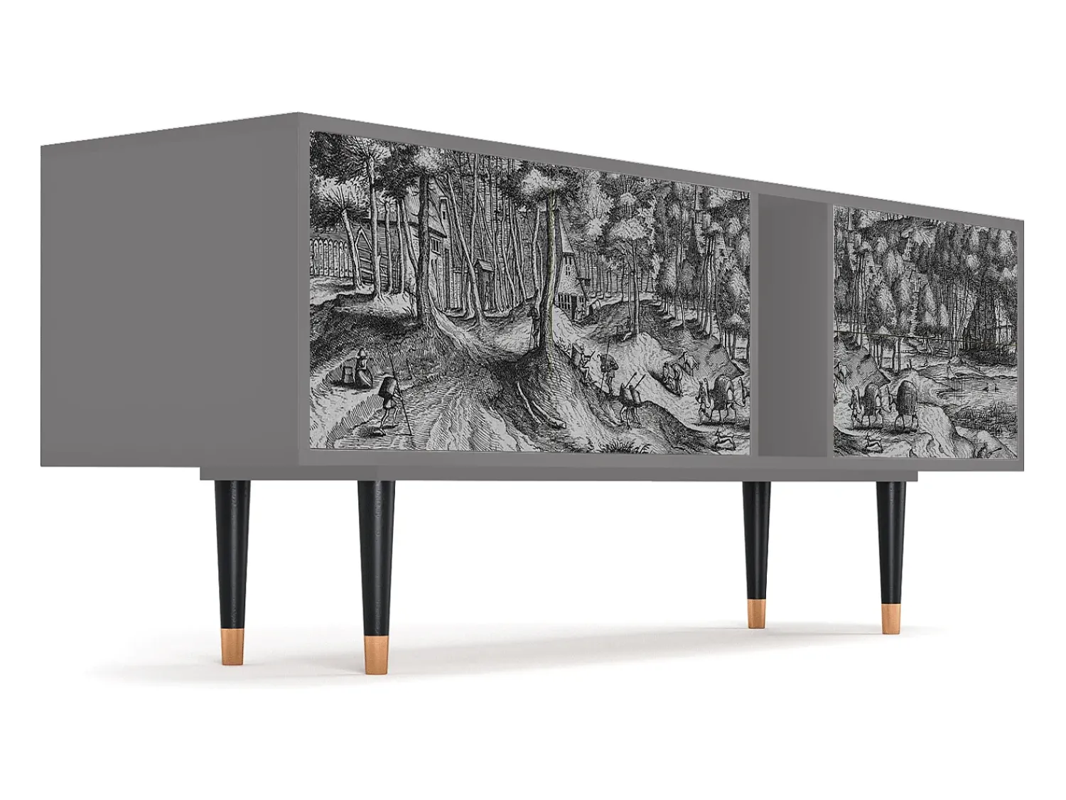 Móvel De Tv| Mueble de TV - 170х69х48 cm - T1 - Rusticorum, Cinza Cinzento